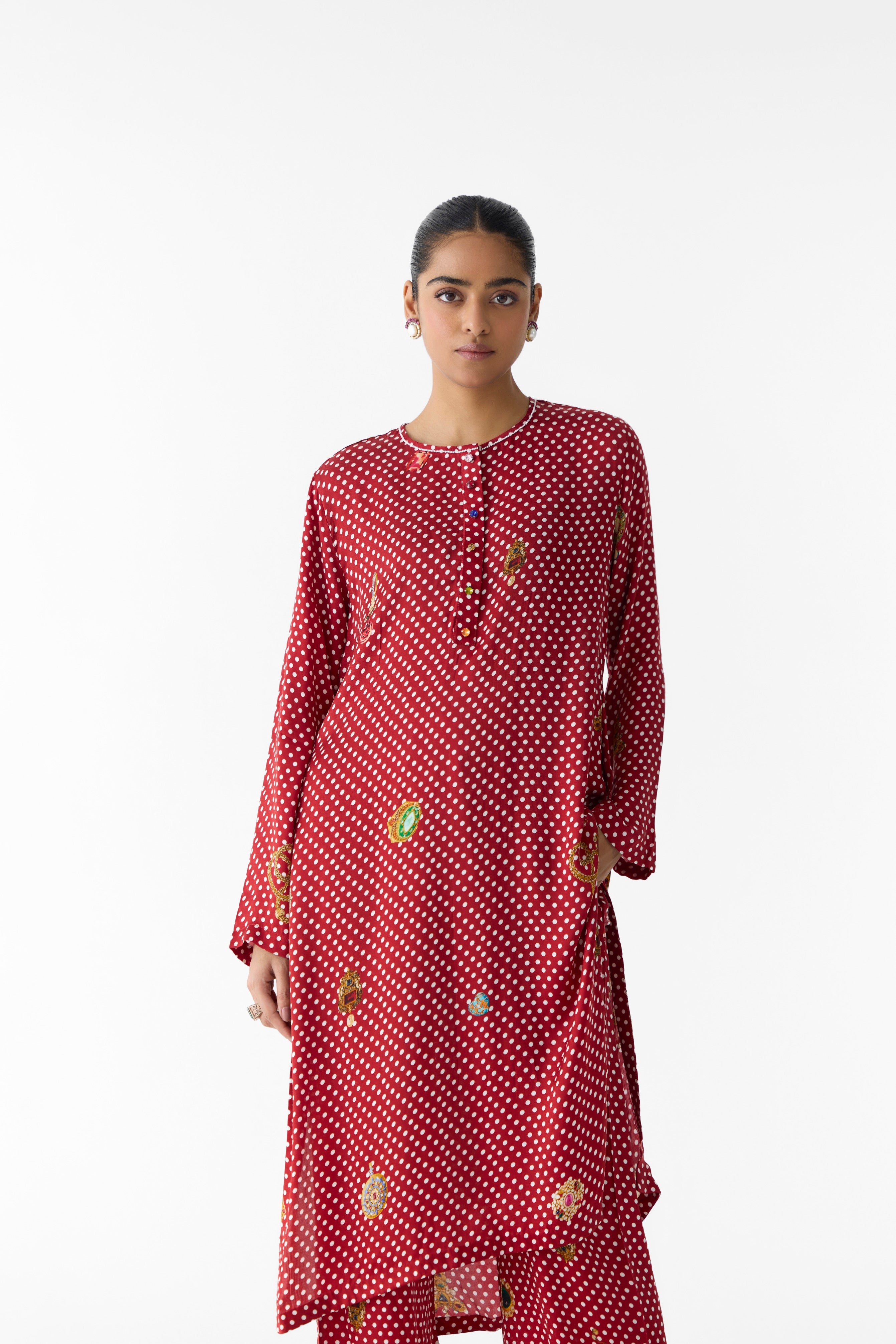 QUARTZ POLKA DOT STRAIGHT KURTA & PANTS
