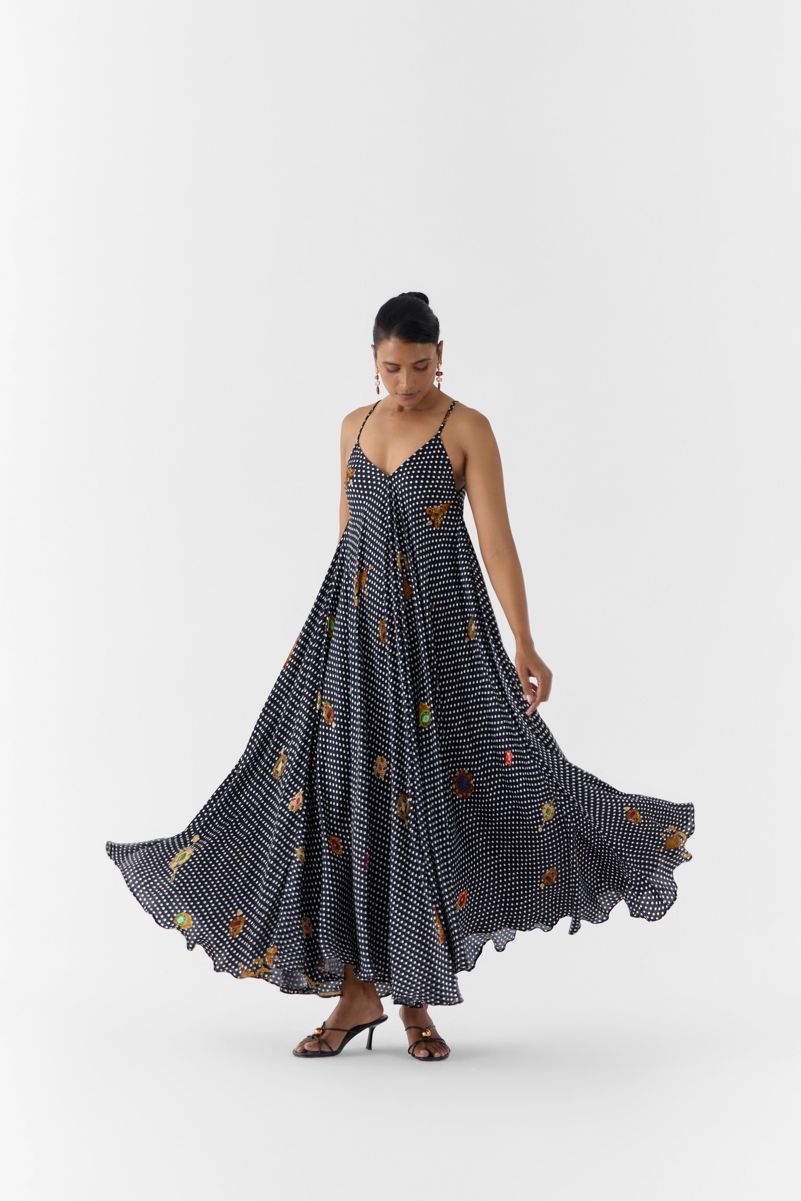 ONYX POLKA DOT STRAPPY DRESS & CAPE