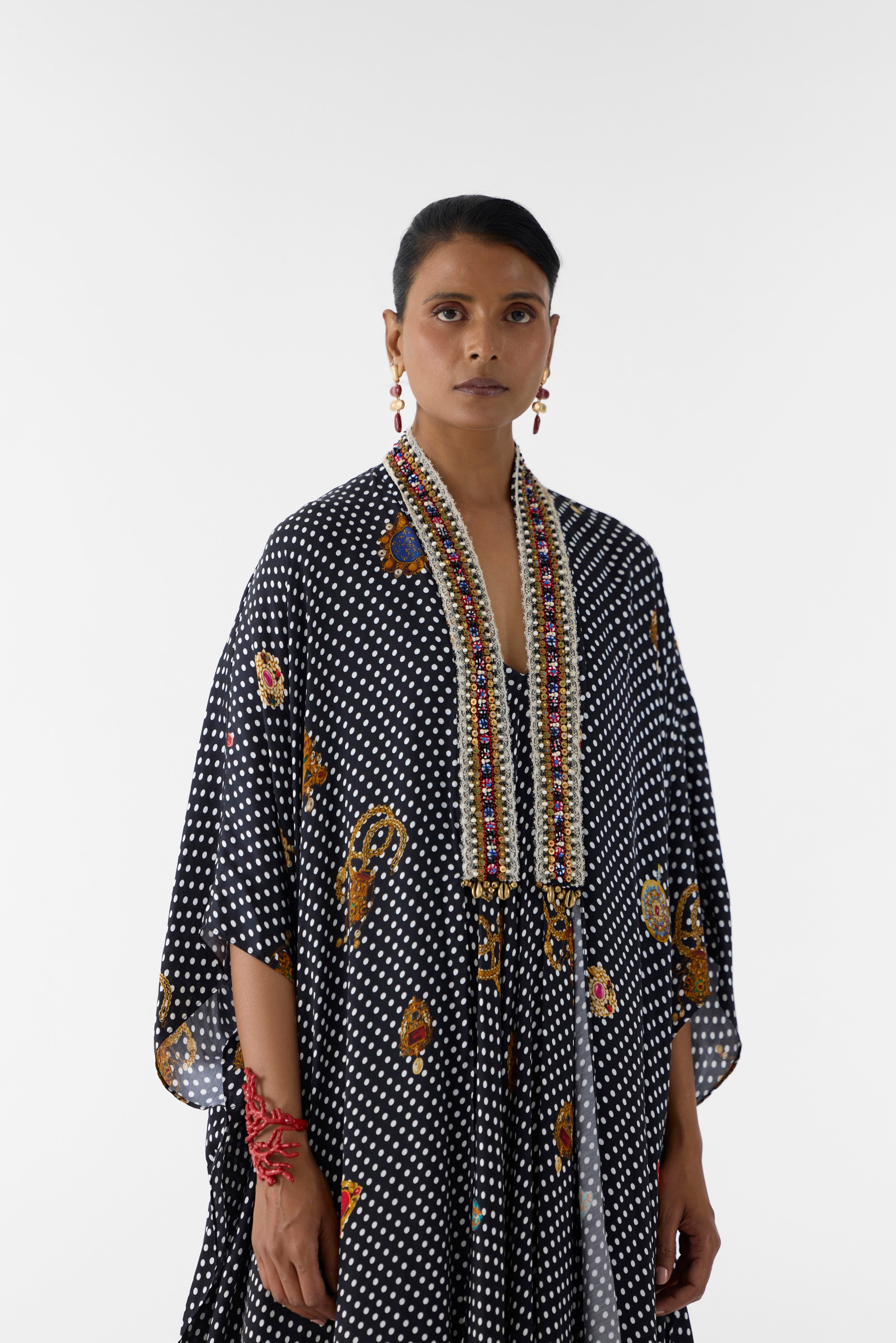 ONYX POLKA DOT STRAPPY DRESS & CAPE