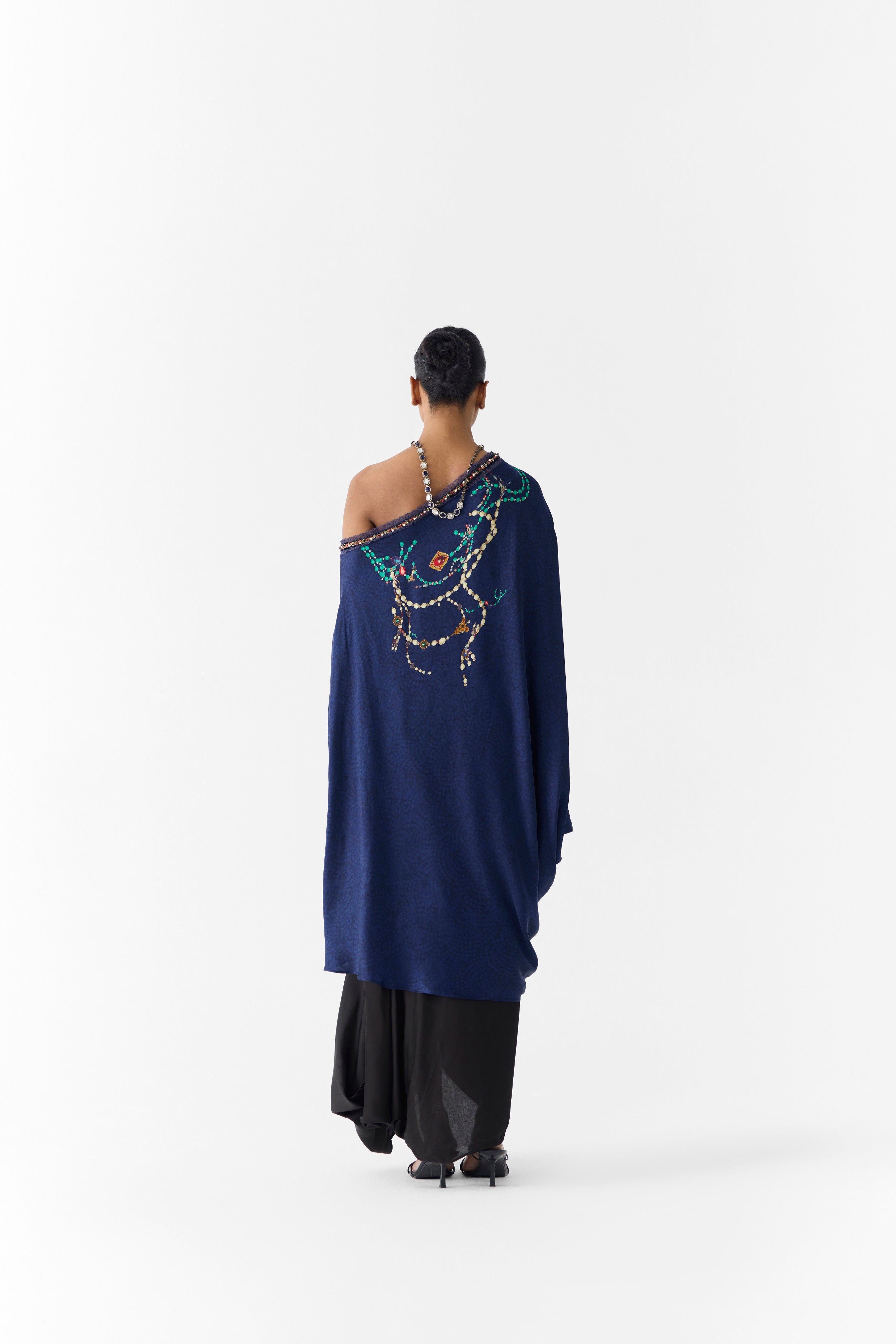 NAVY MAHARANI DRAPED DRESS & KNOT SKIRT