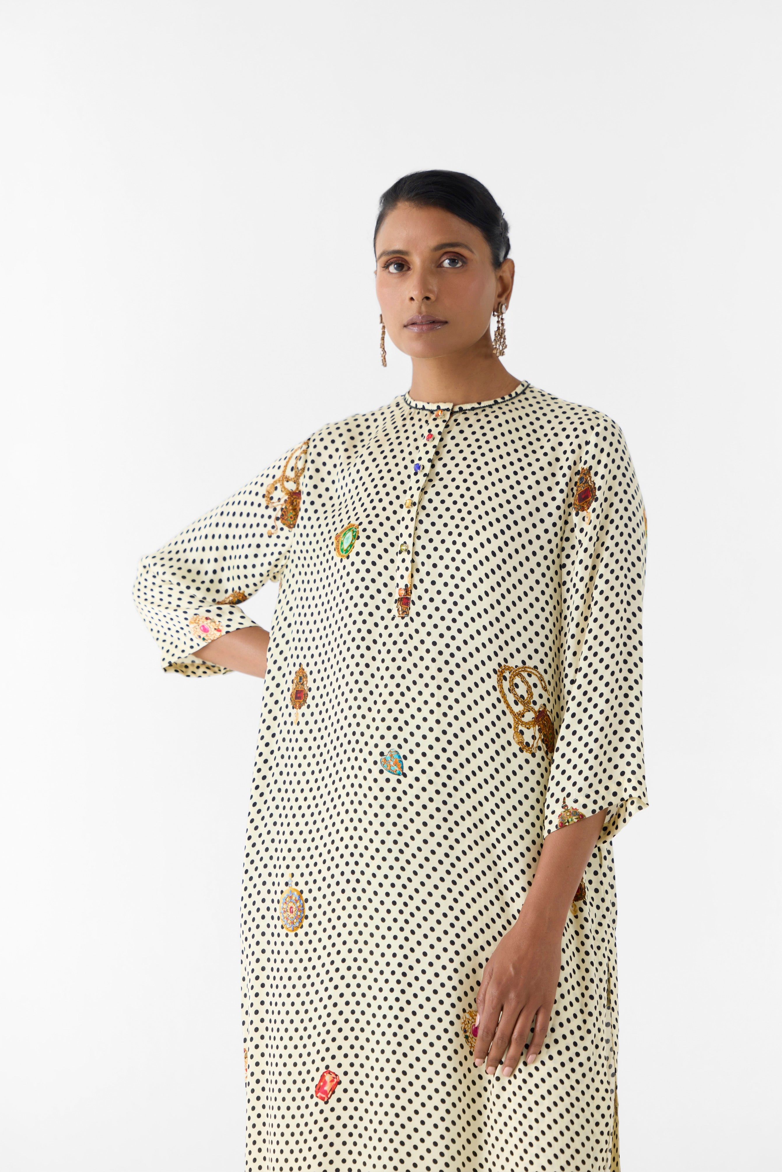 PEARL POLKA DOT STRAIGHT KURTA & PANTS