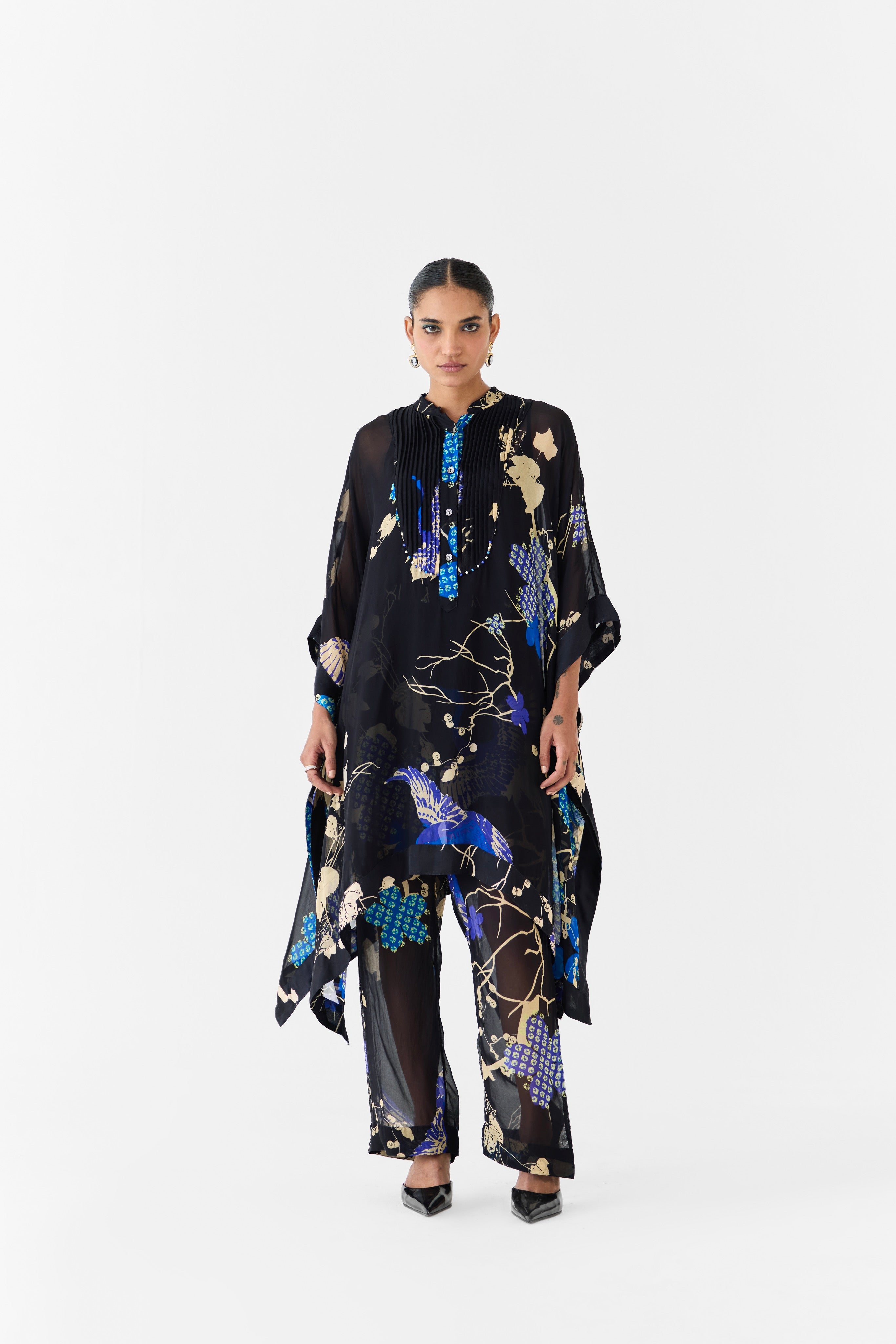 BLACK CRANE ORGANZA KIMONO & PANTS CO-ORD
