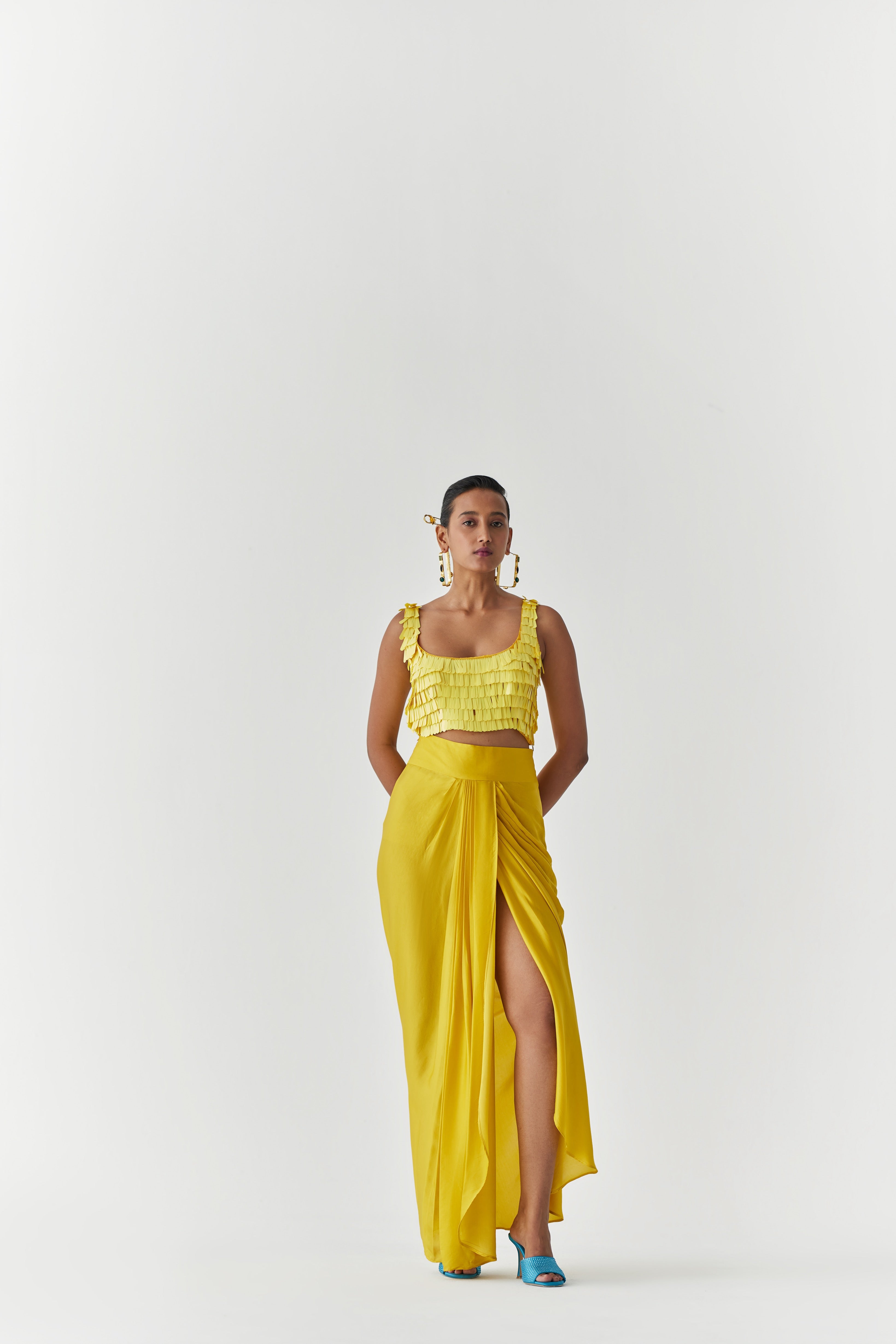 CANARY SEQUIN BLOUSE & DRAPE SKIRT