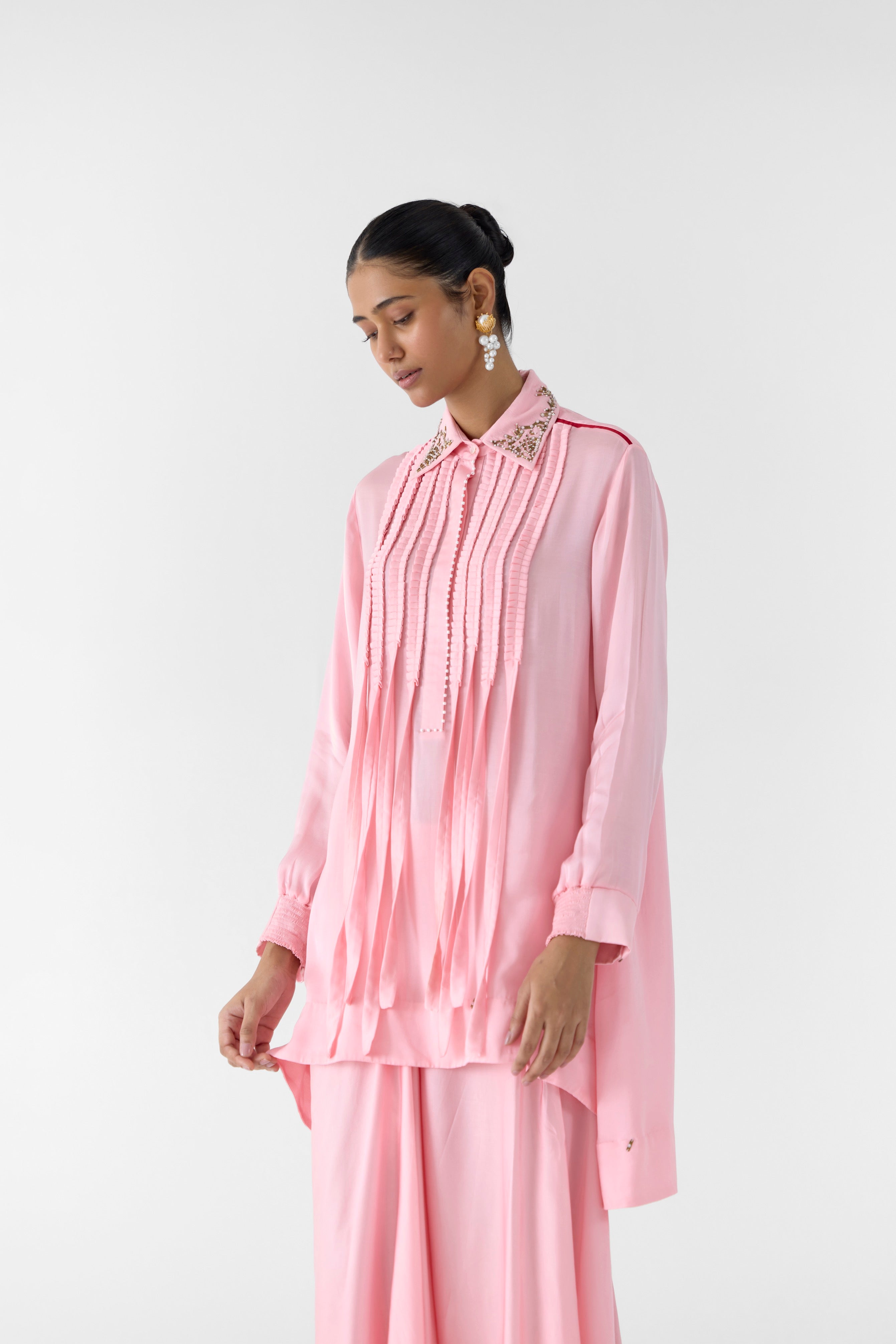 MOONSTONE ASYMMETRIC SHIRT AND KNOT SKIRT