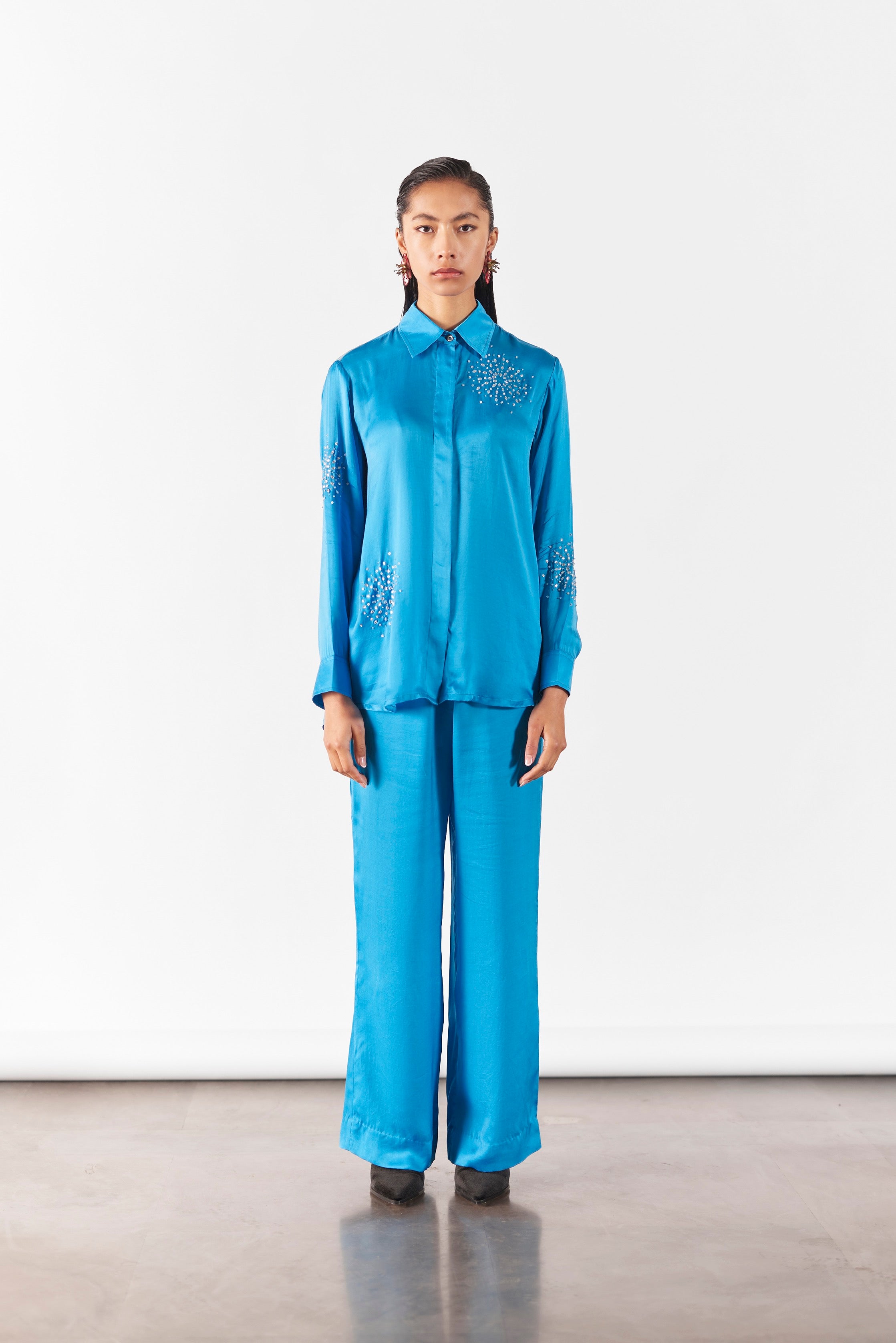CYAN BRUNIA SHIRT AND TROUSERS CO-ORD