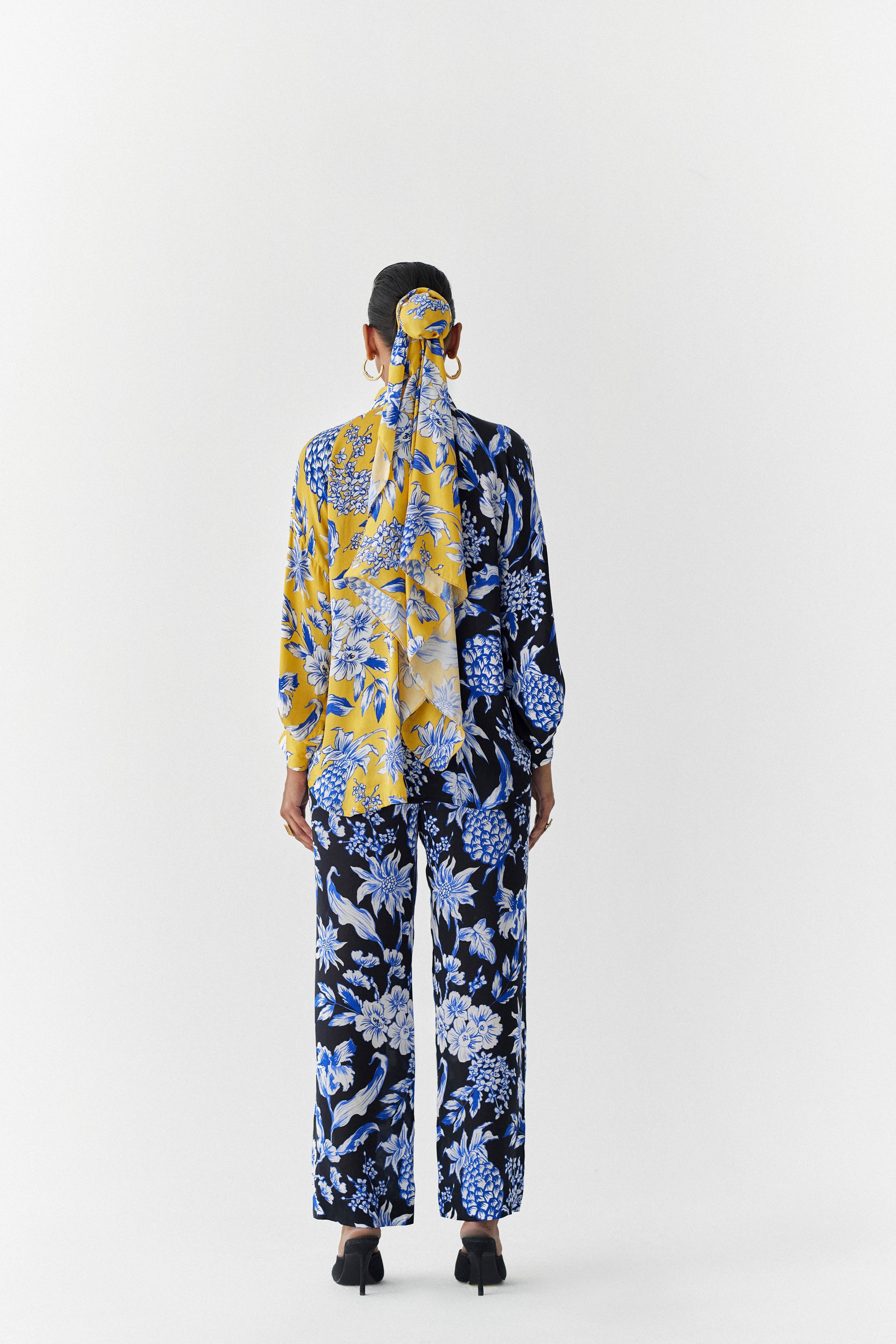 BLACK/YELLOW PINEAPPLE SHIRT & TROUSERS CO-ORD