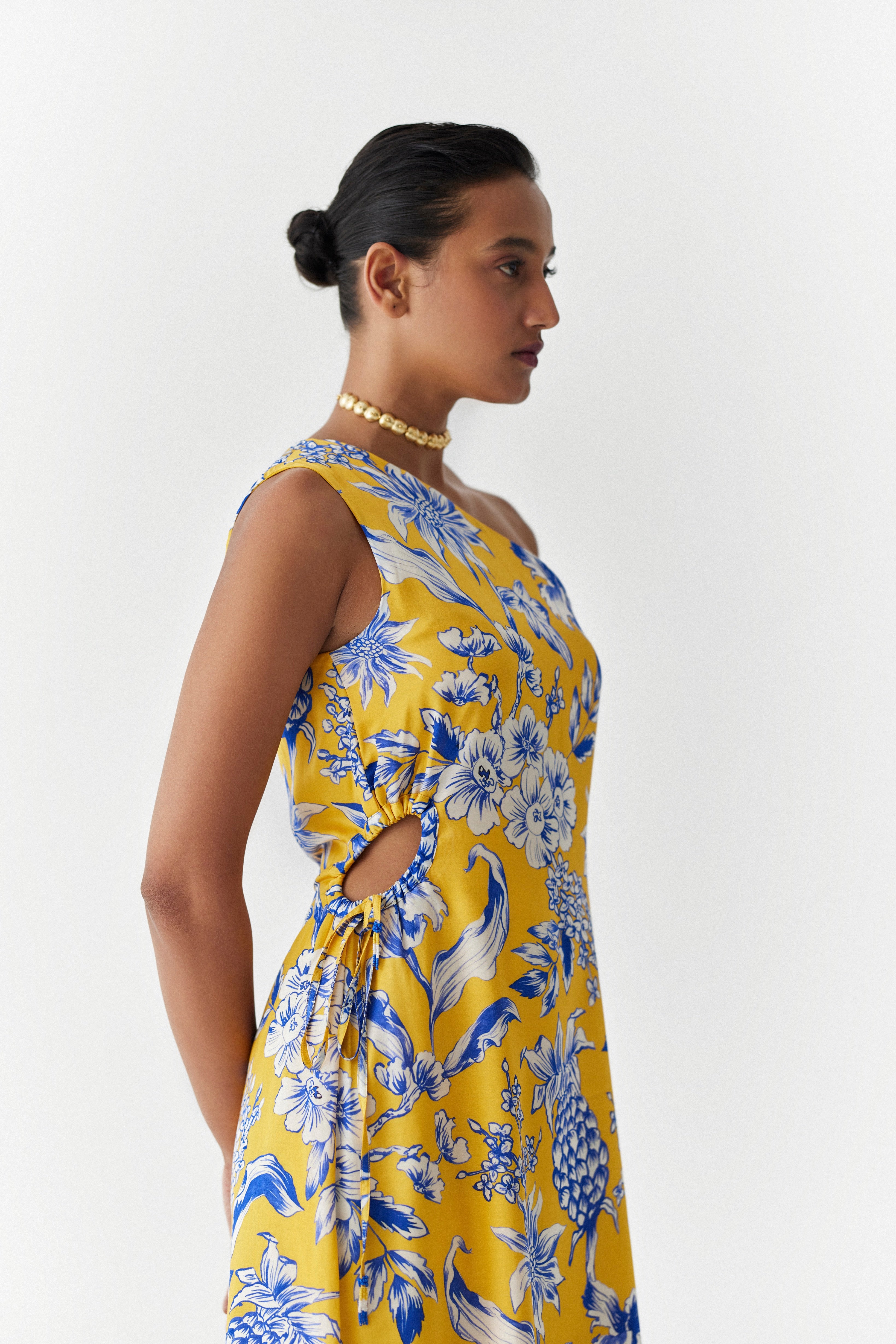 YELLOW PINEAPPLE ONE SHOULDER DRESS