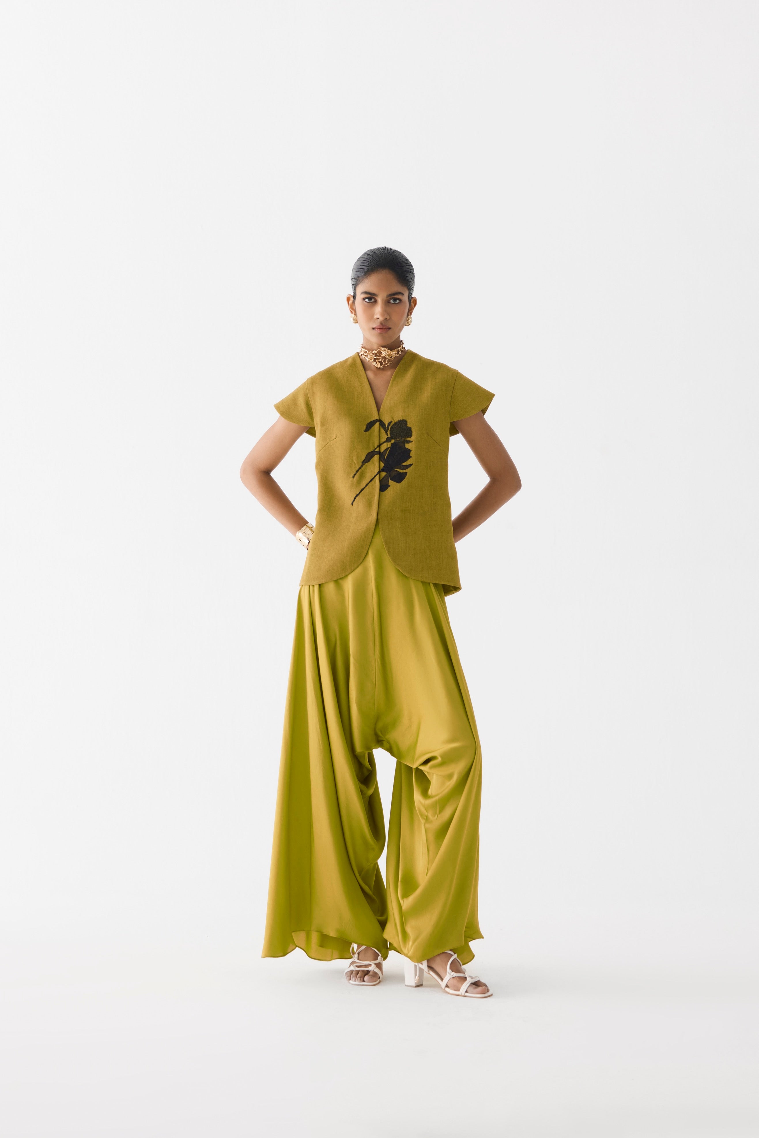 BLACK TIGER LILY WAIST COAT & DHOTI PANTS