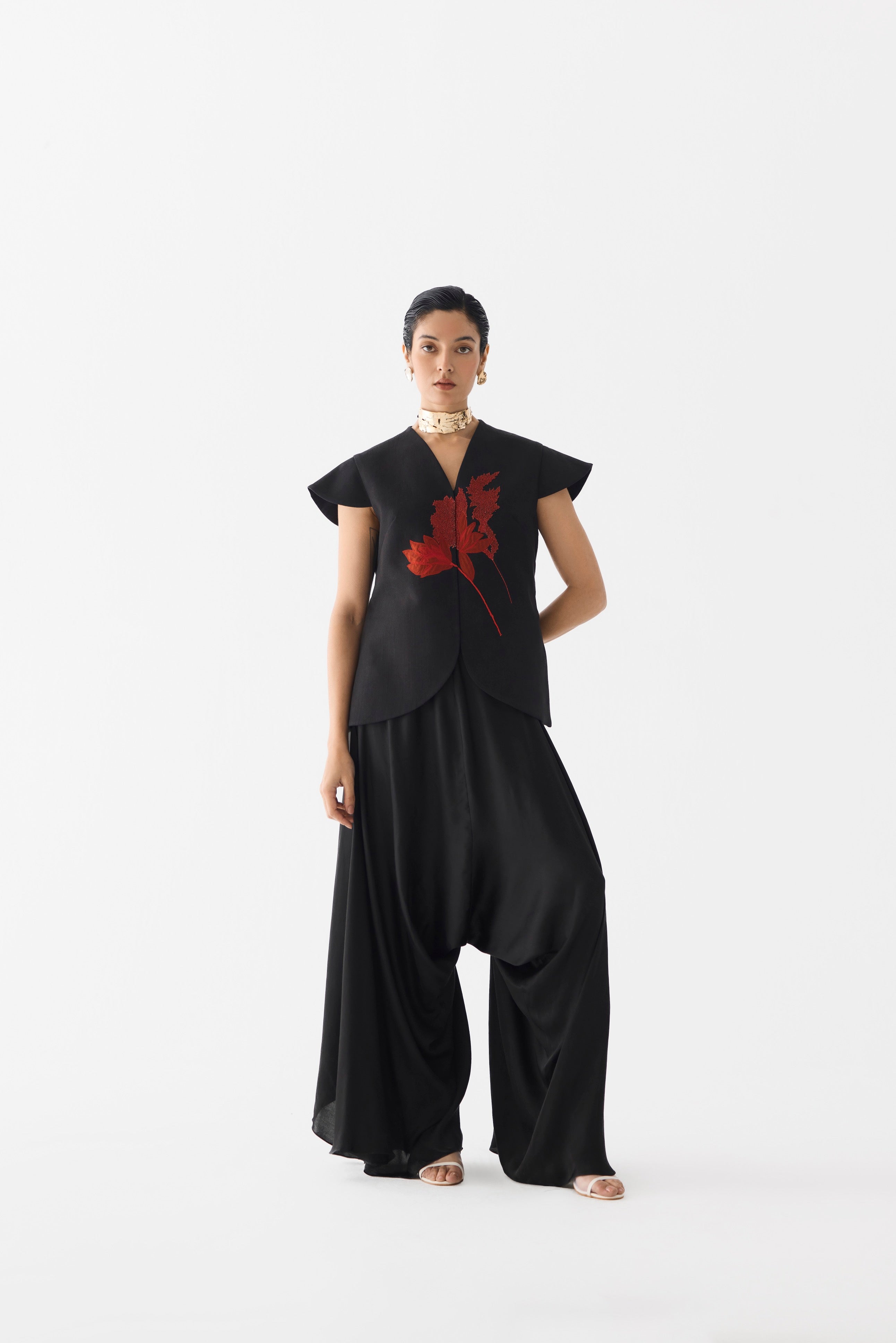 RED TIGER LILY WAIST COAT & DHOTI PANTS