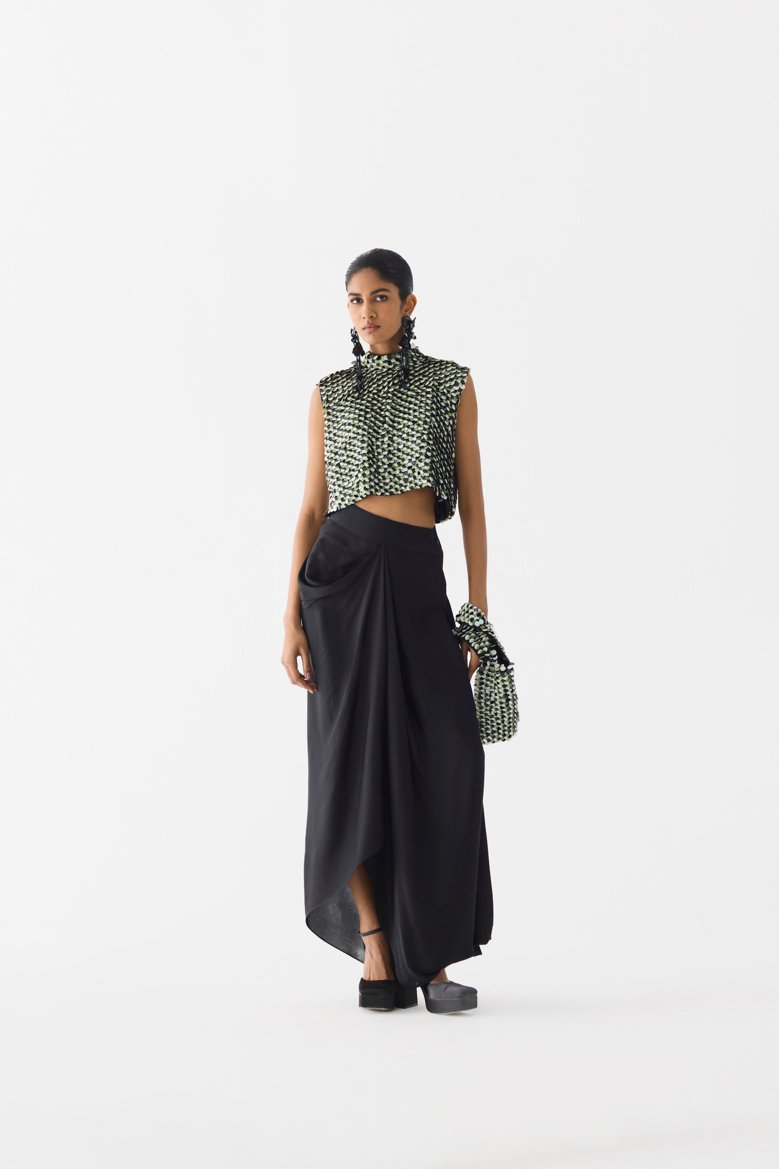 GREEN PARADISE SEQUIN TOP WITH KNOT SKIRT