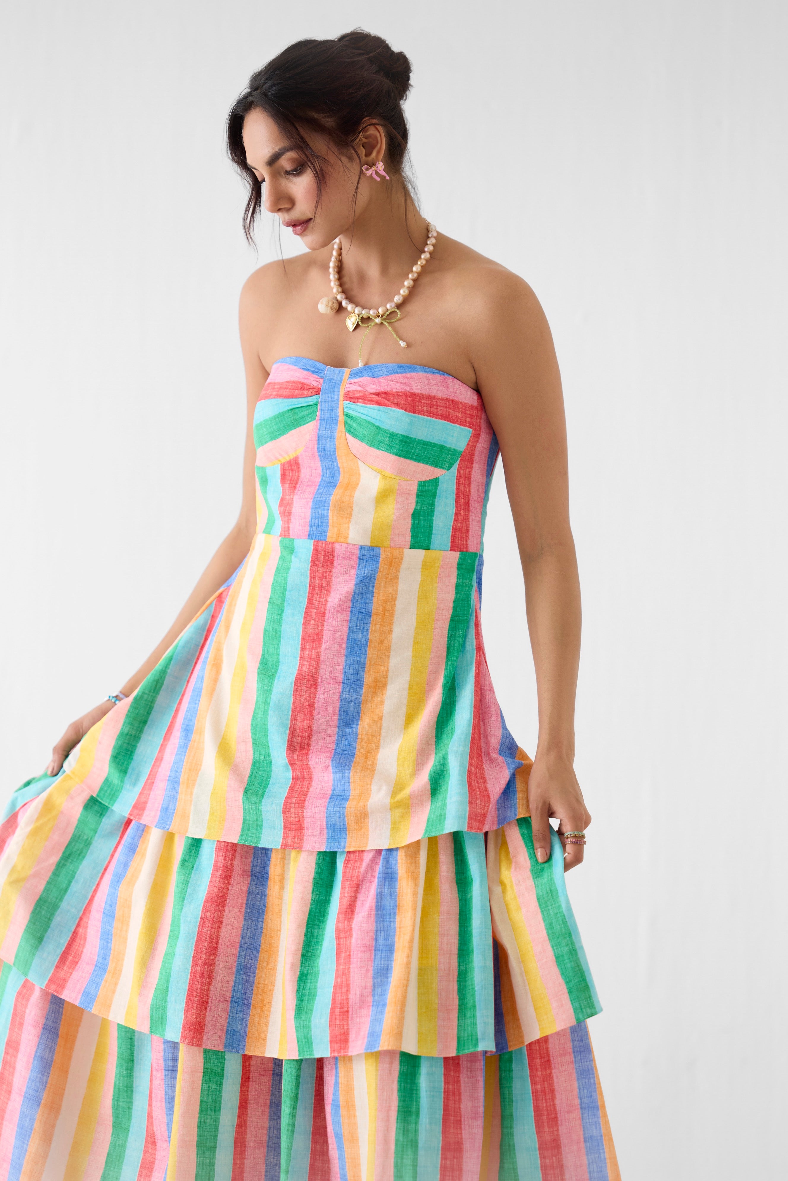 LEHER TIERED OFF SHOULDER DRESS