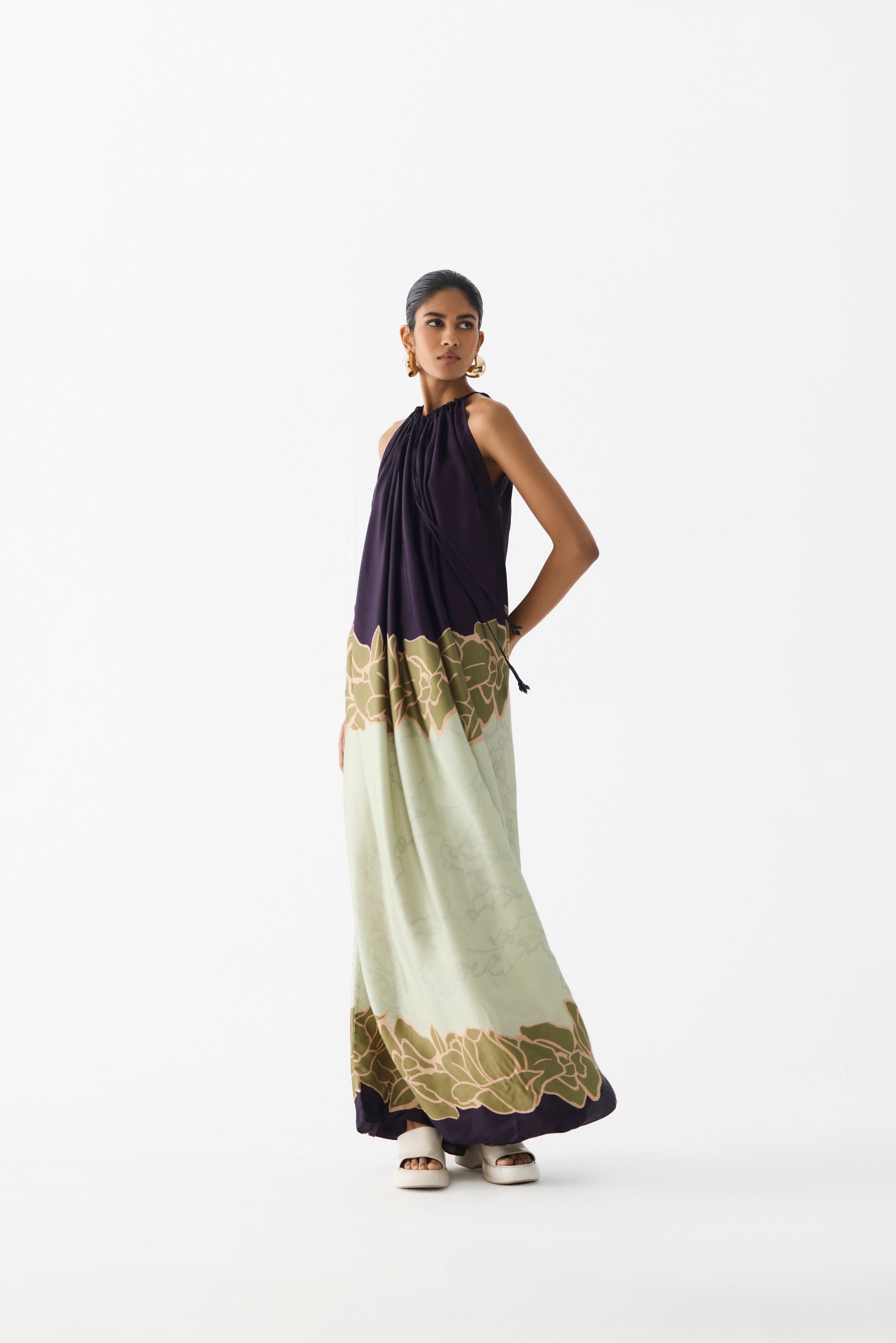 GREEN ALBA HALTER DRESS