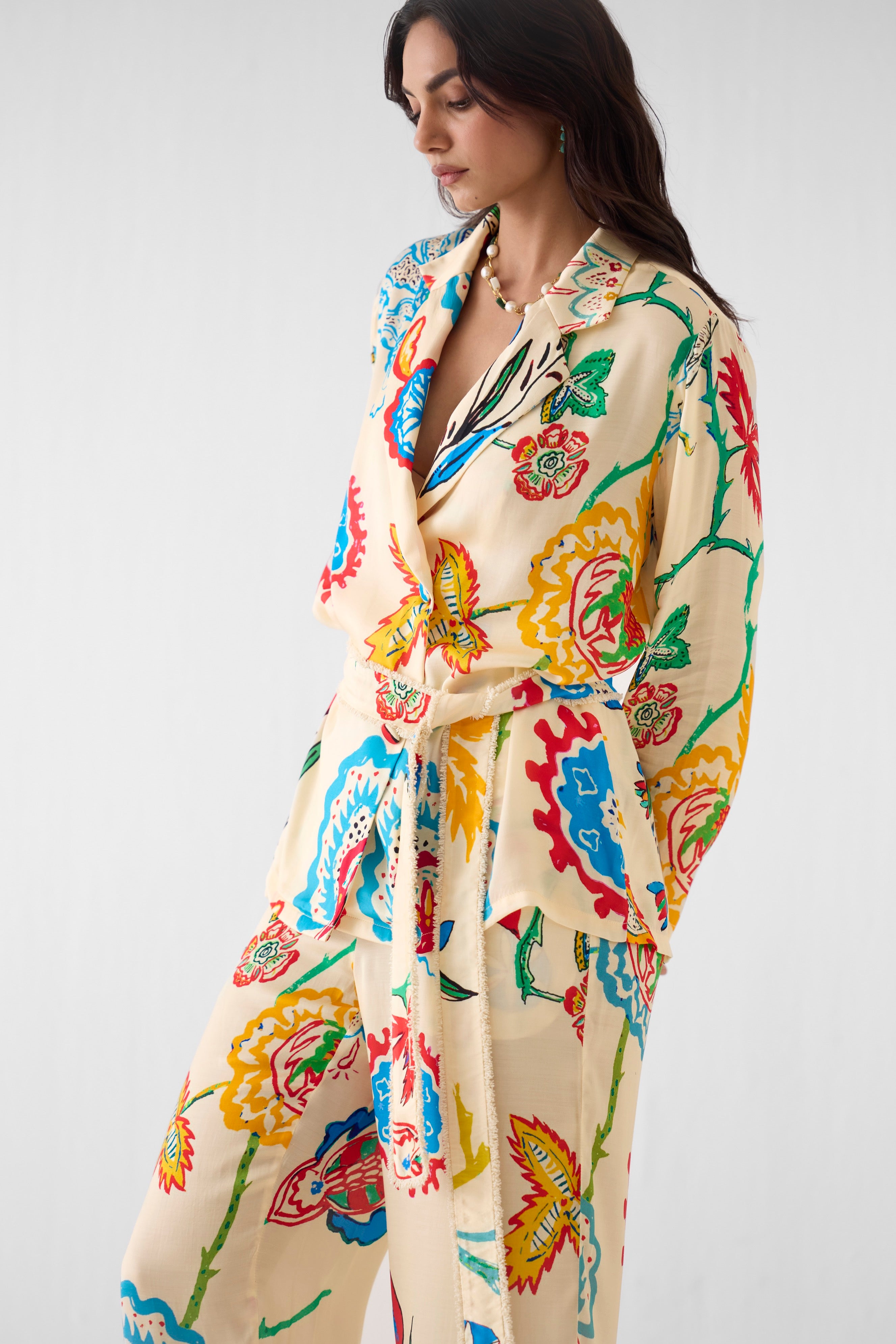 SANGANER BLAZER SHIRT AND TROUSERS CO-ORD