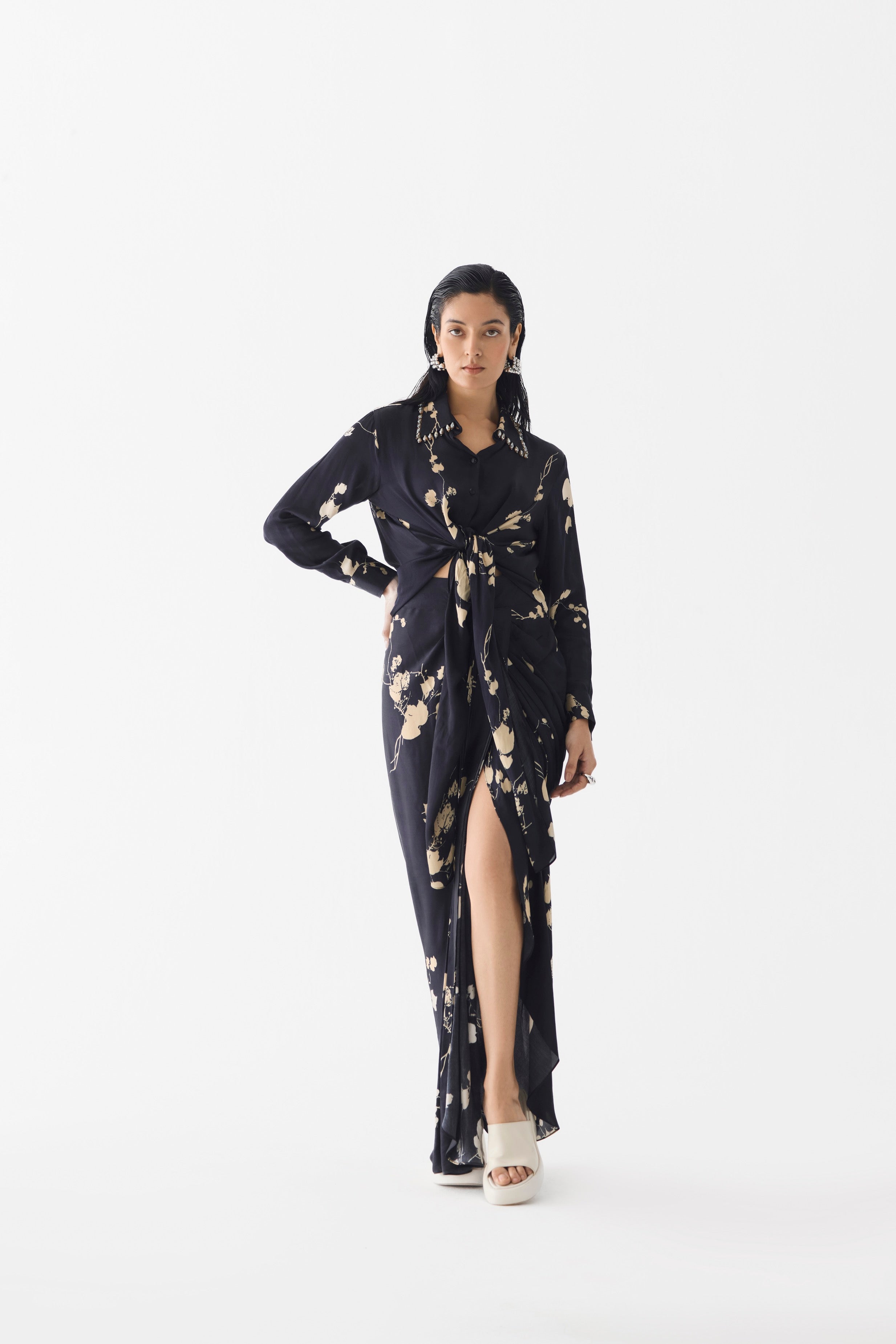 BLACK SAKURA CROP TOP & SKIRT