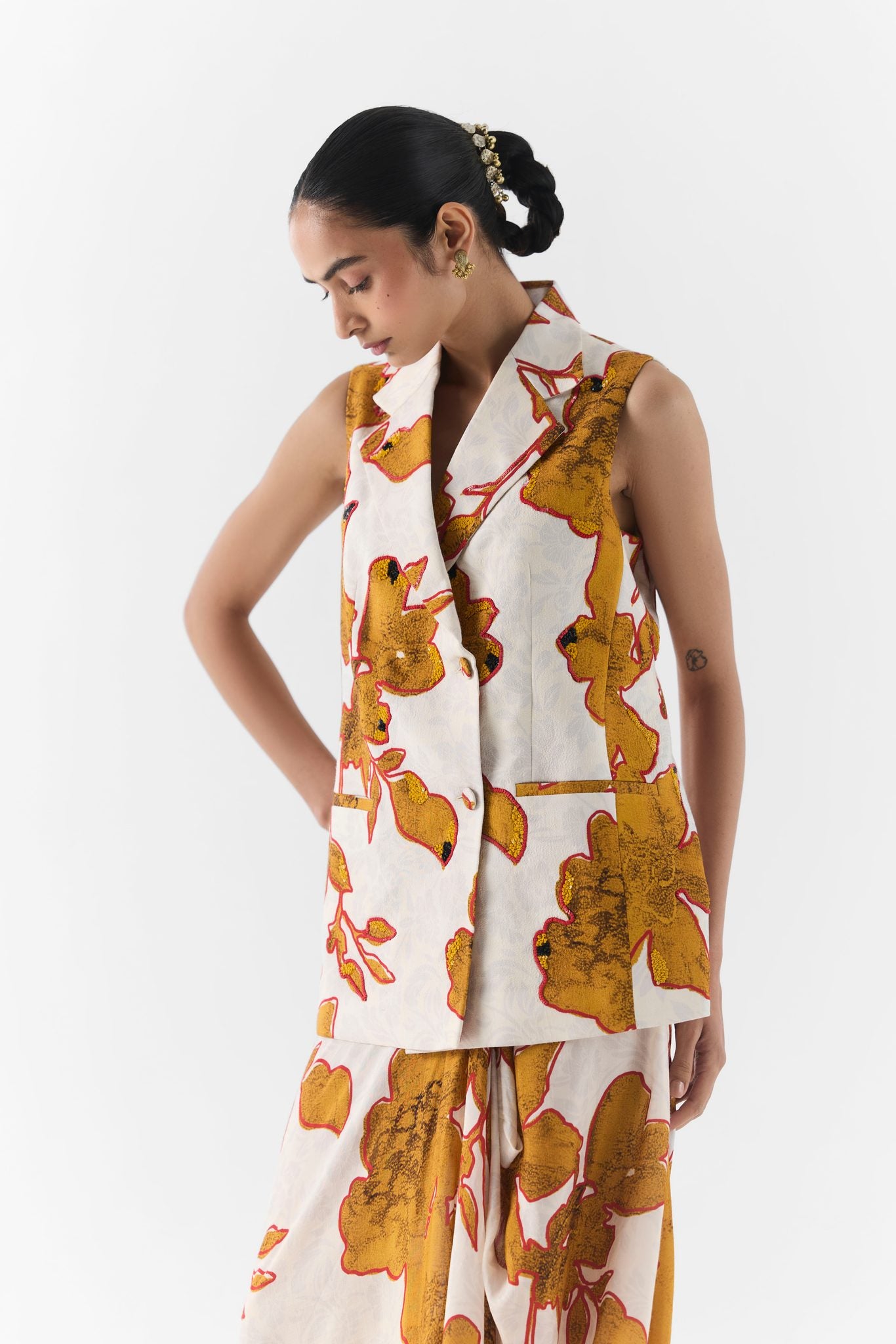 Back view of the Elara blazer and knot skirt two-piece co-ord