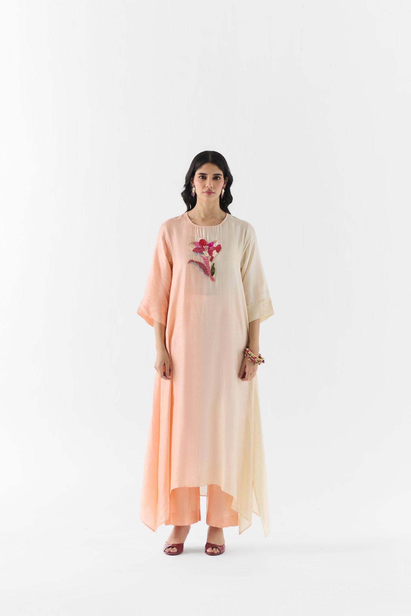 Side view of the Tiffany kurta styled with matching pants