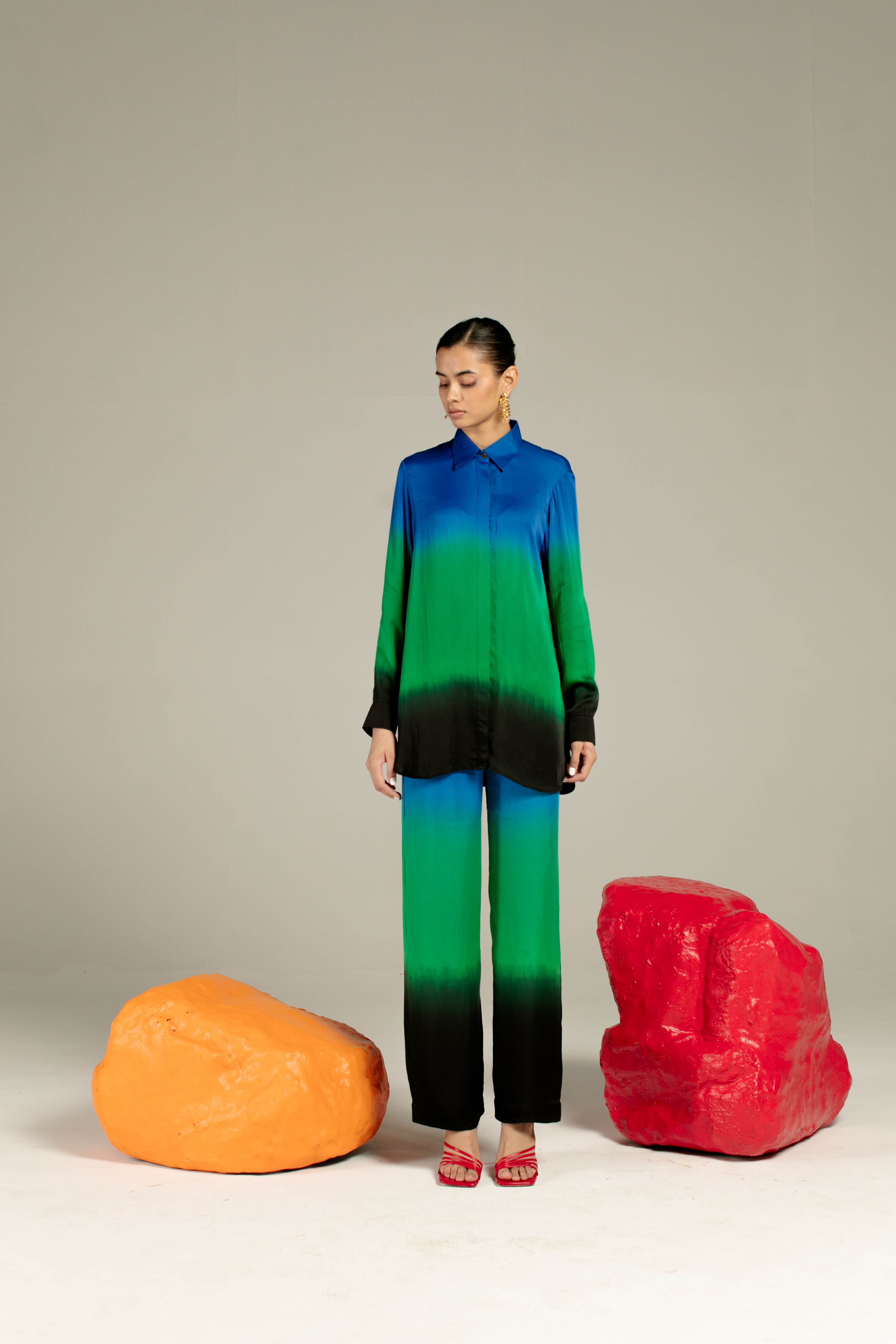 Leheriya Blue Shirt And Straight Trousers Co-Ord