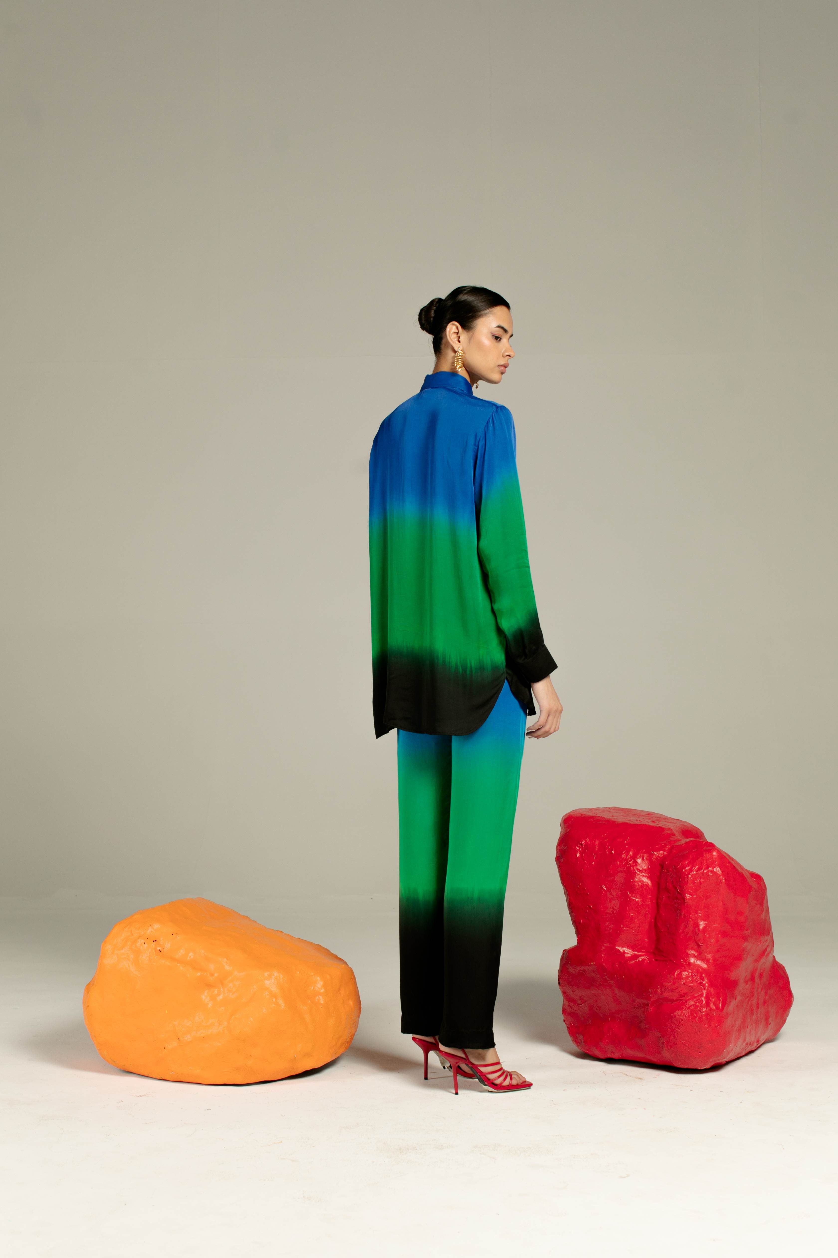 Leheriya Blue Shirt And Straight Trousers Co-Ord