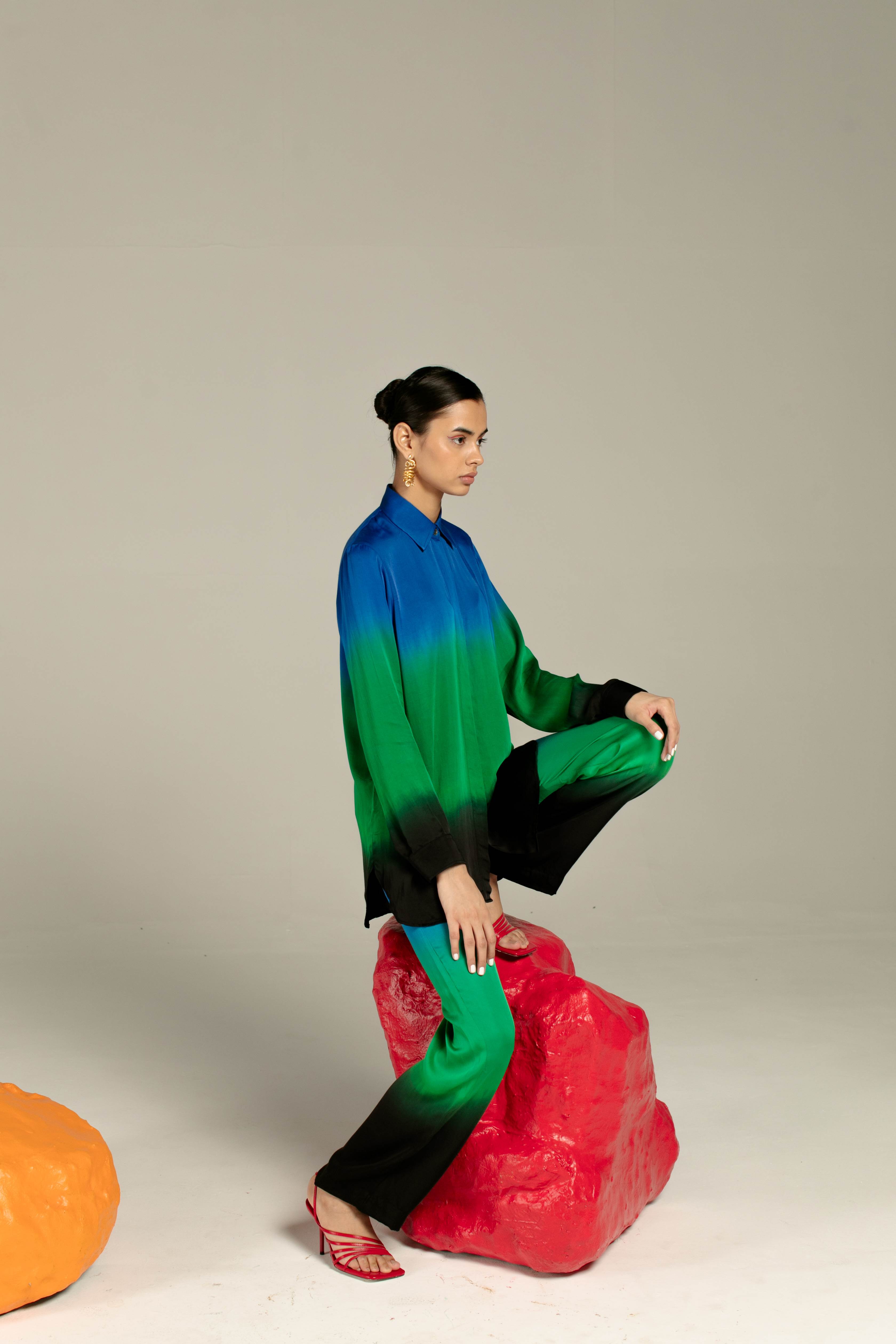 Leheriya Blue Shirt And Straight Trousers Co-Ord