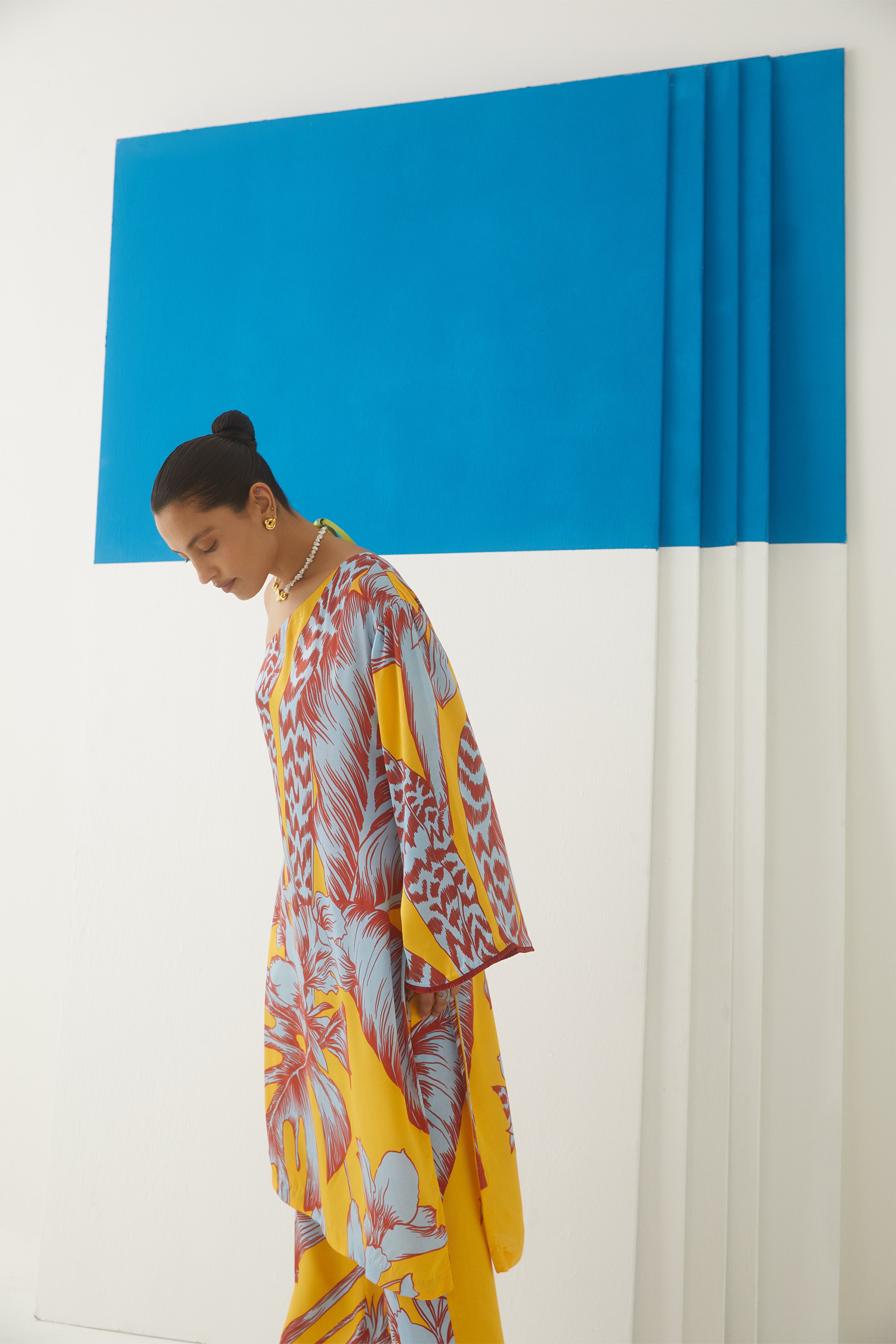 Tropical One Shoulder Kurta & Pants