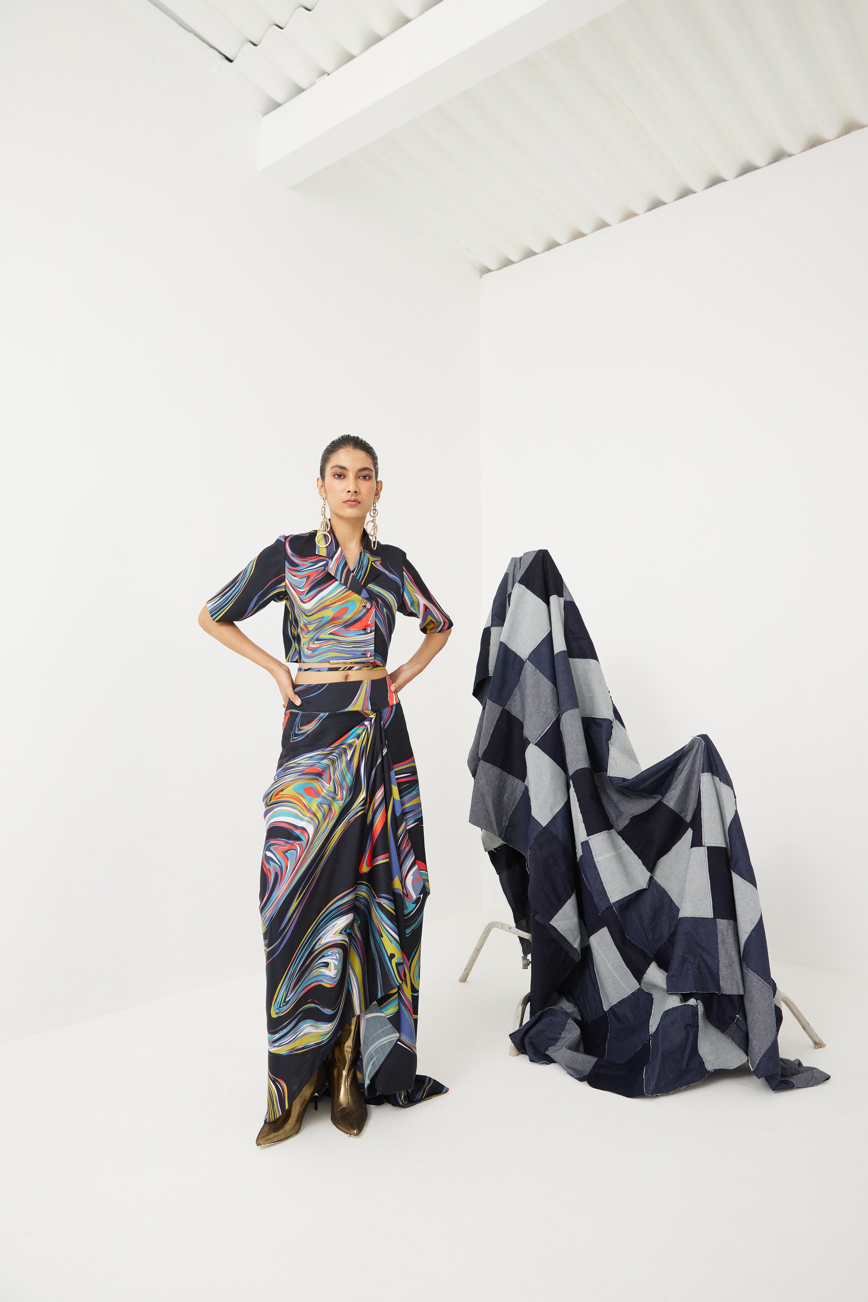 Galaxy Crop Top & Draped Skirt Co-ord