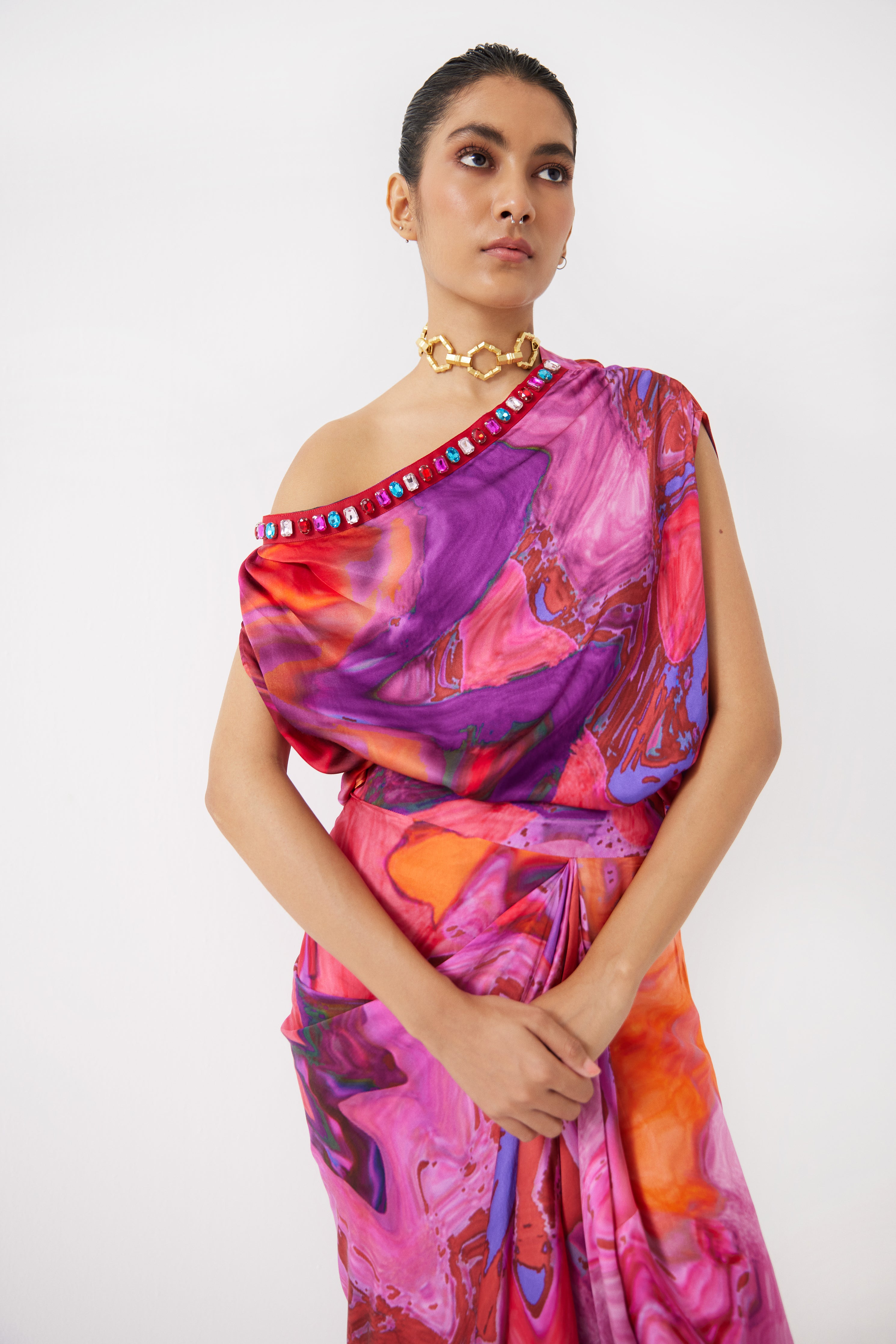 Red Sea Draped Top & Skirt Co-ord