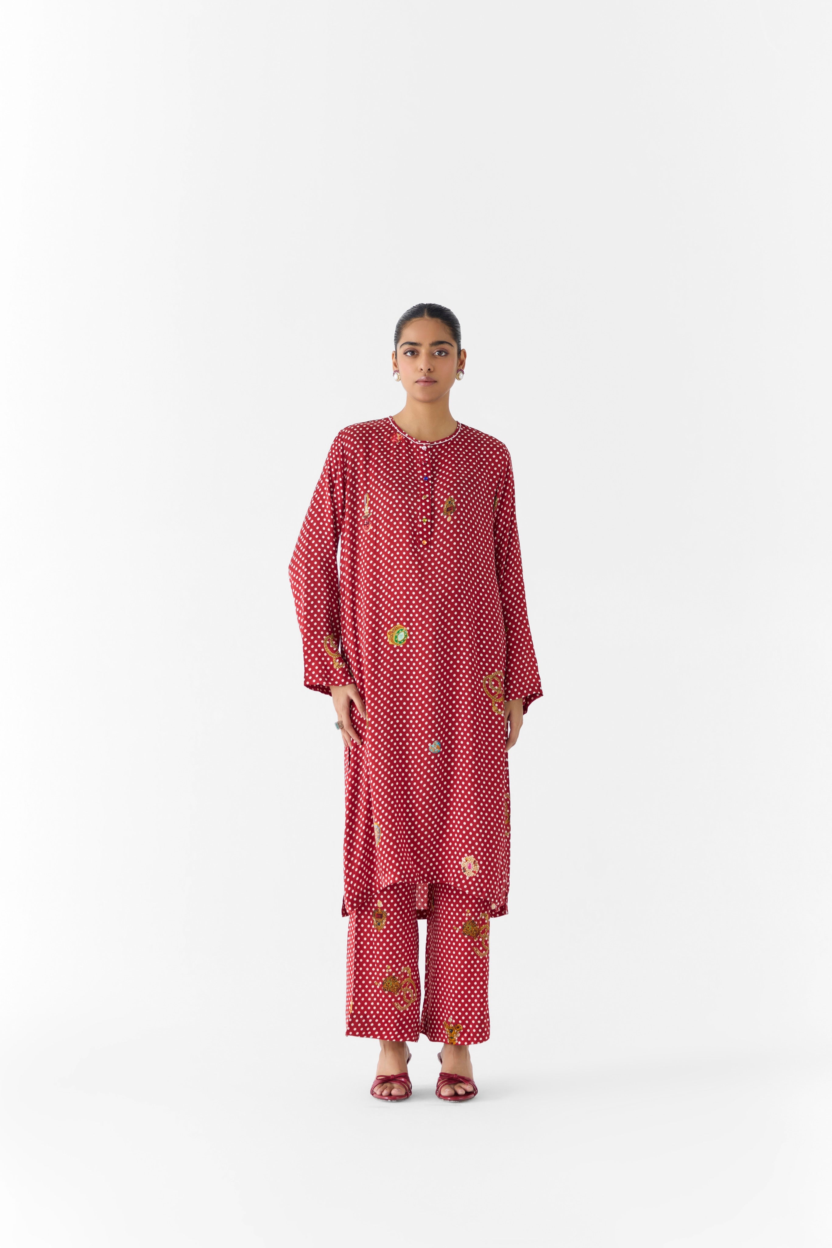 QUARTZ POLKA DOT STRAIGHT KURTA & PANTS