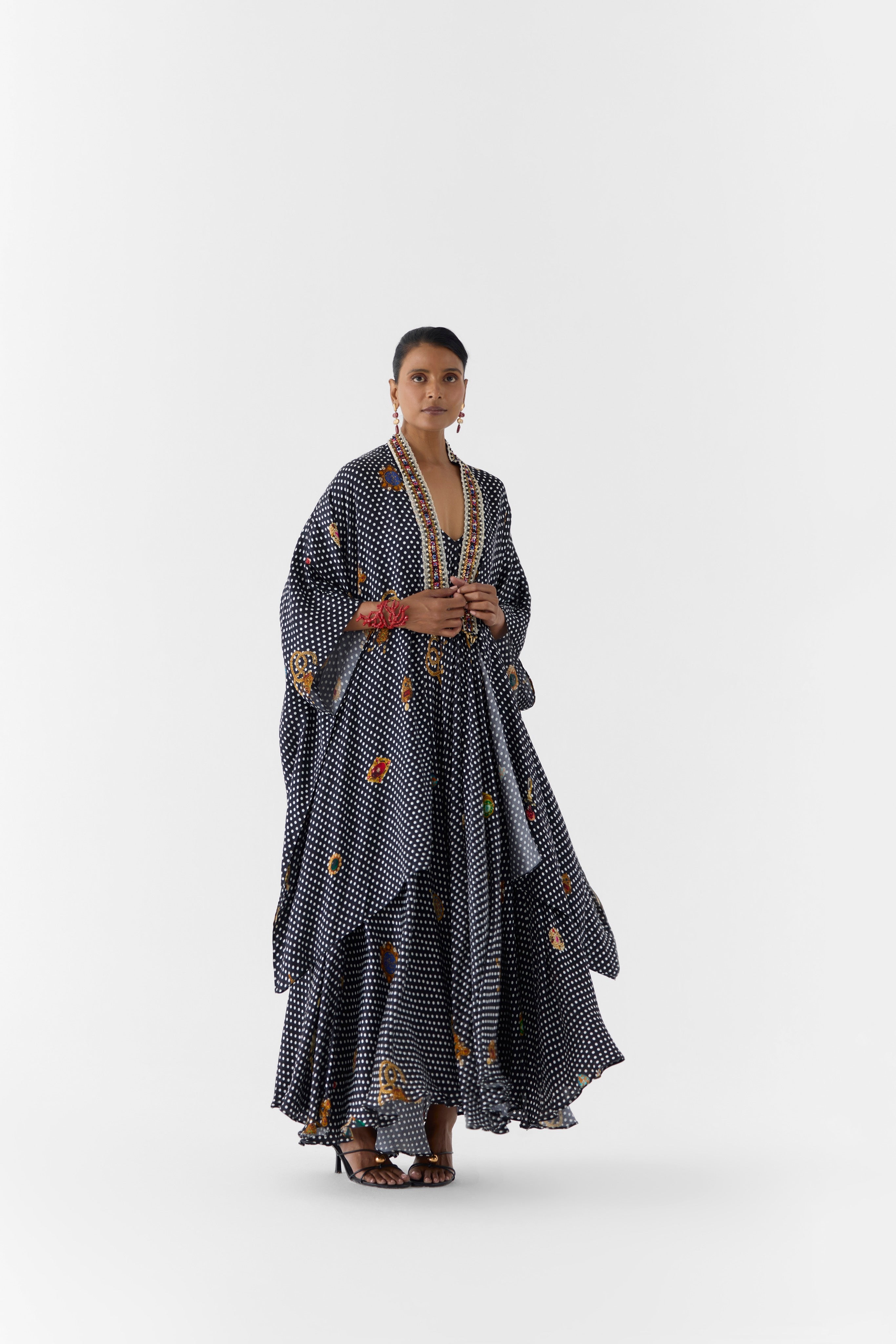 ONYX POLKA DOT STRAPPY DRESS & CAPE