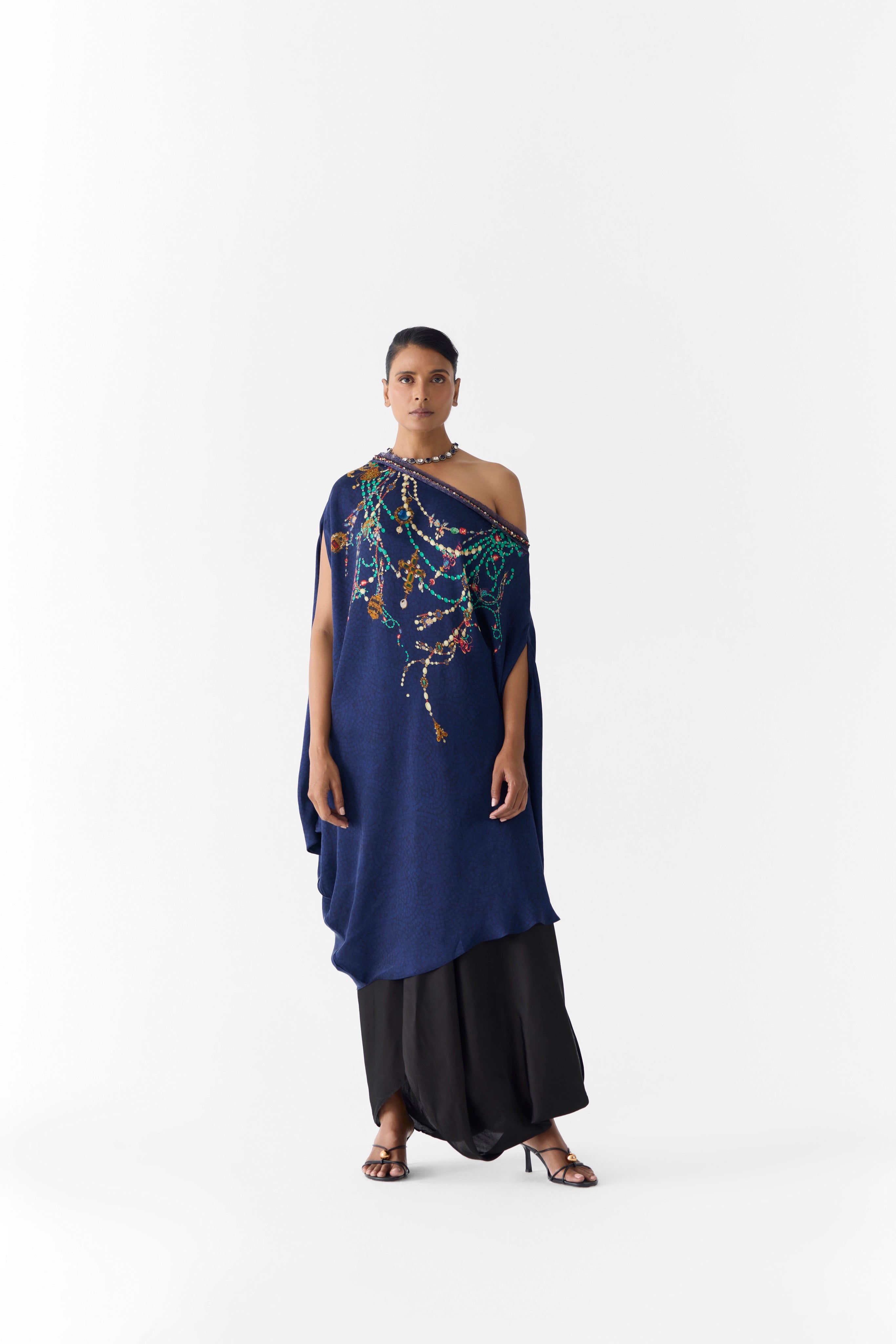 NAVY MAHARANI DRAPED DRESS & KNOT SKIRT