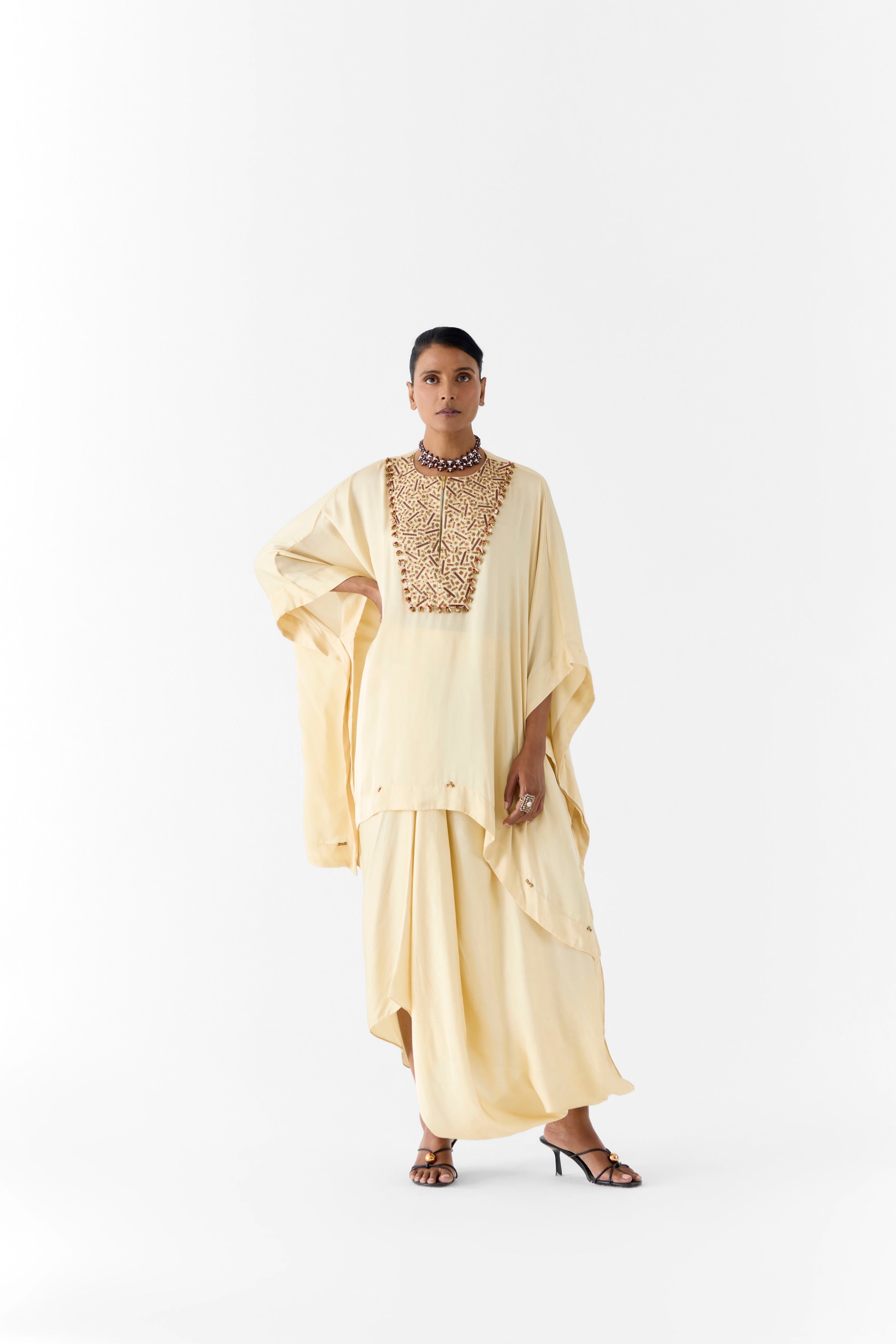 PEARL EMBROIDERED KIMONO AND KNOT SKIRT