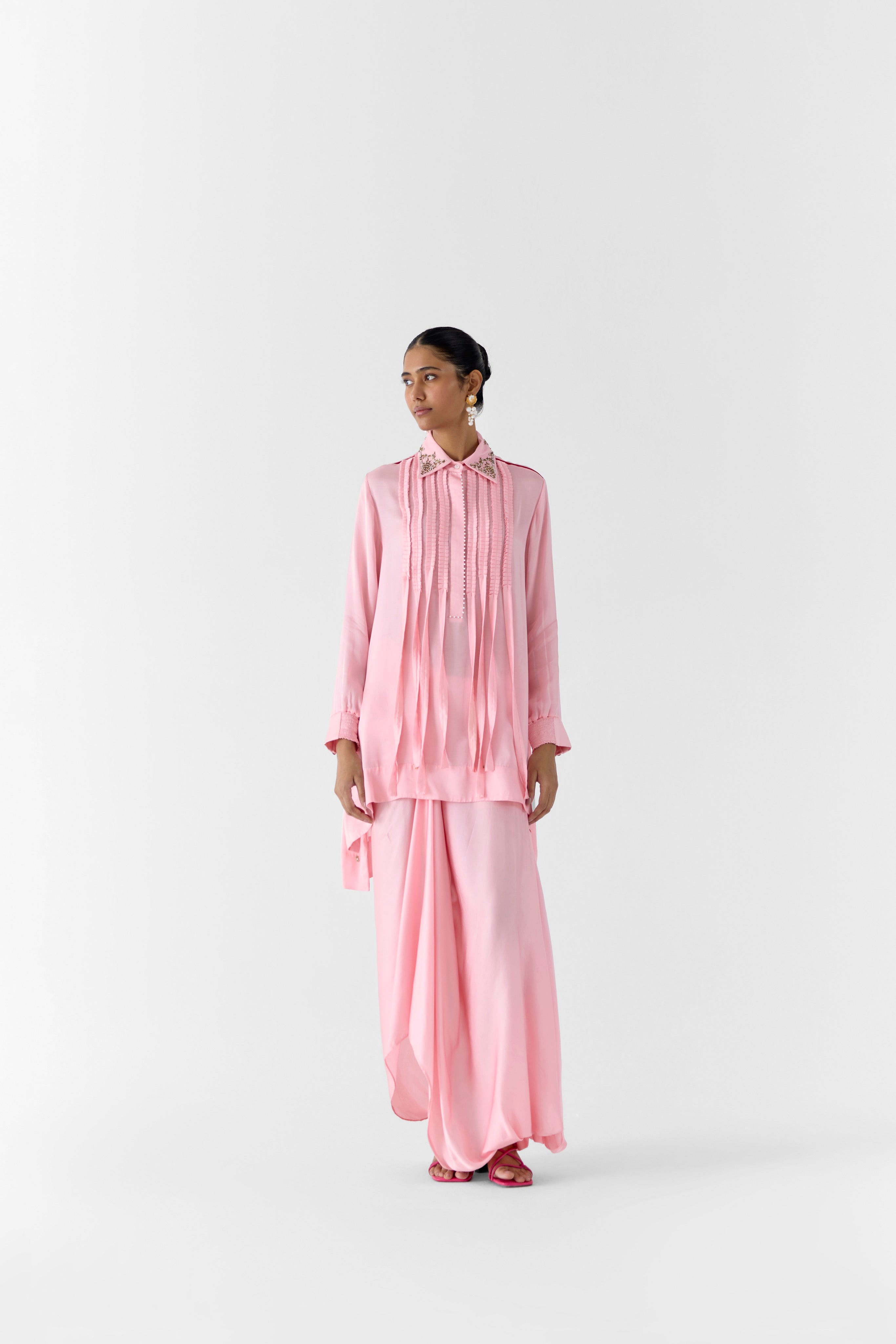 MOONSTONE ASYMMETRIC SHIRT AND KNOT SKIRT