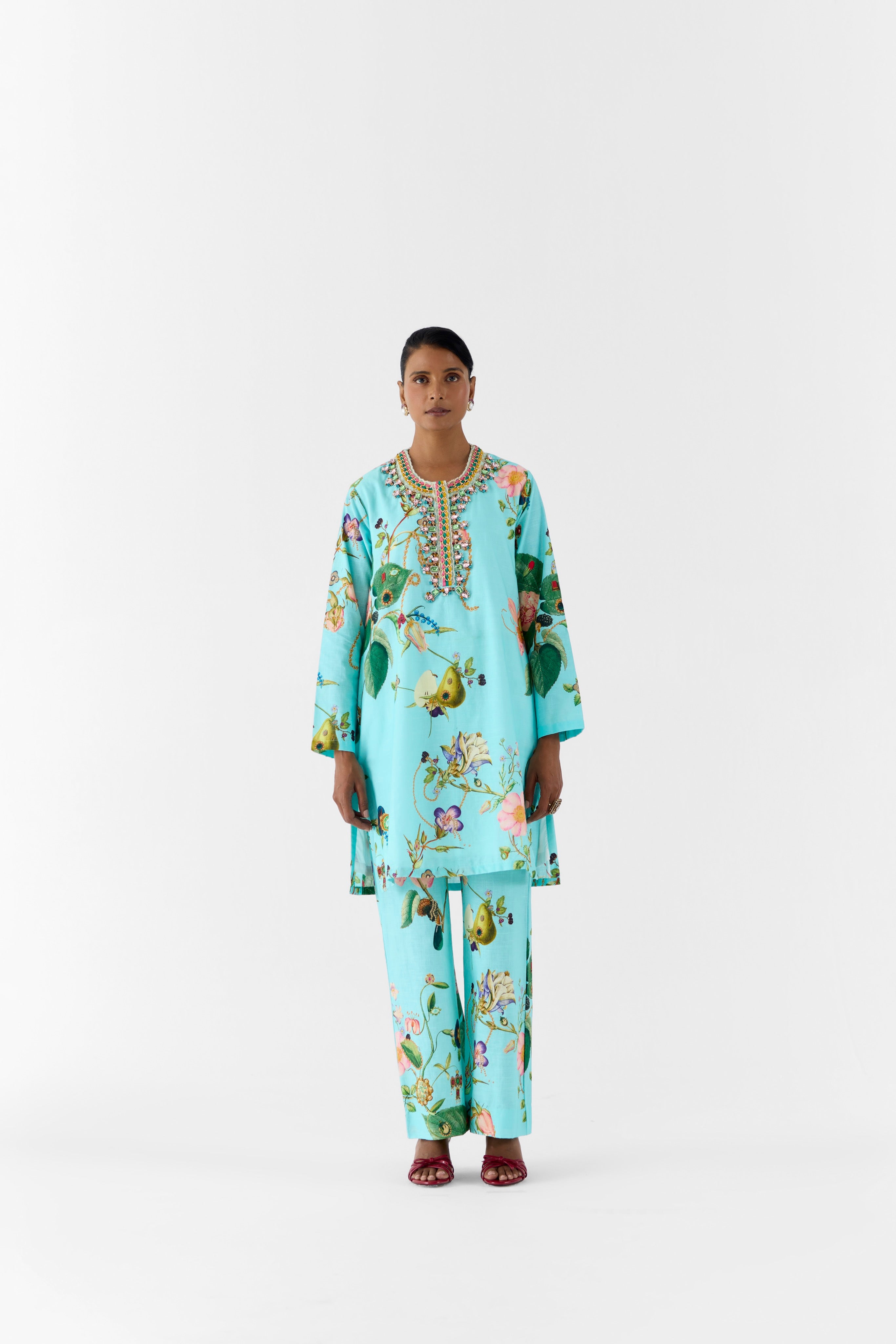 BLUE BLOSSOM STONEWORK KURTA & PANTS