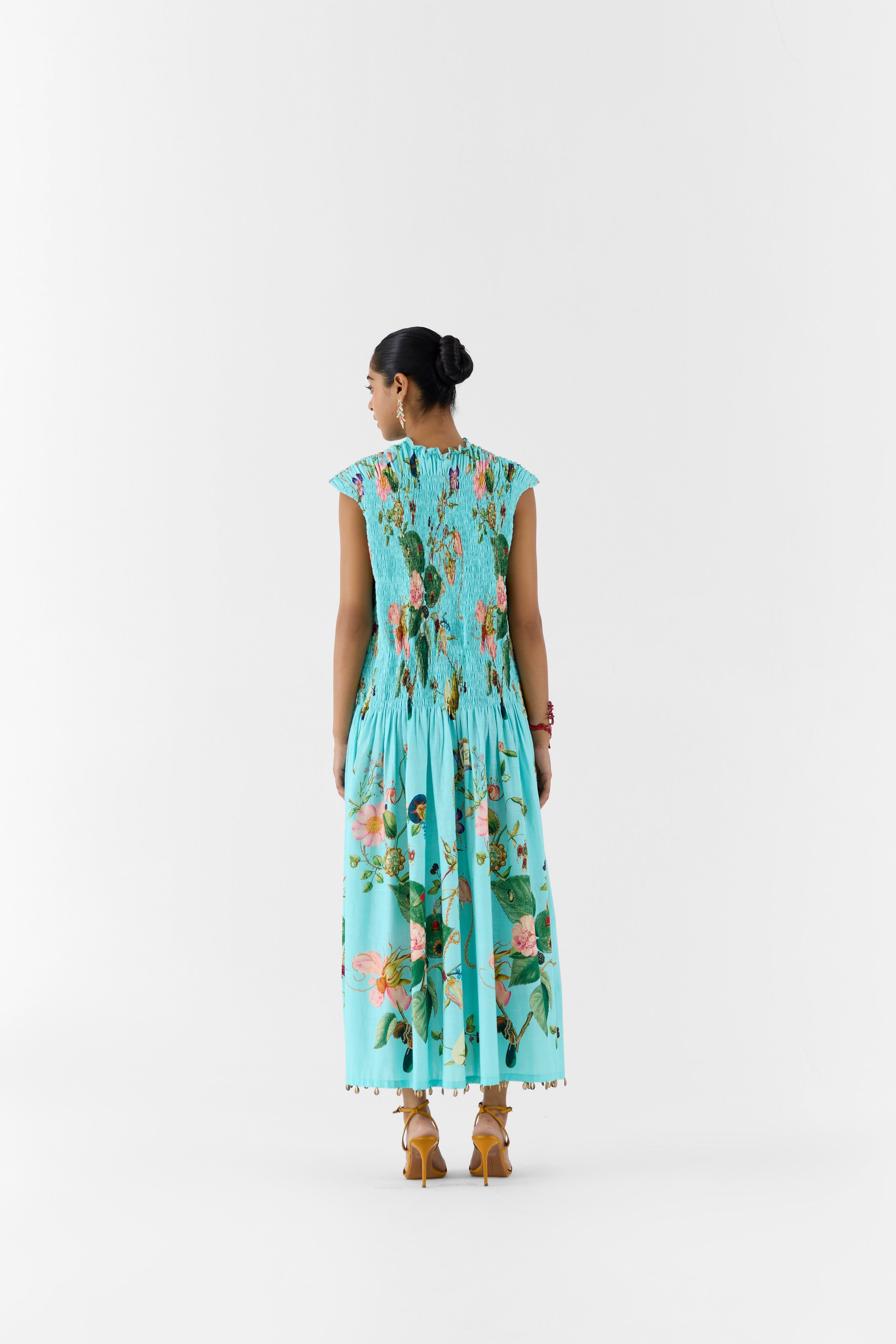 BLUE BLOSSOM RUCHING DRESS