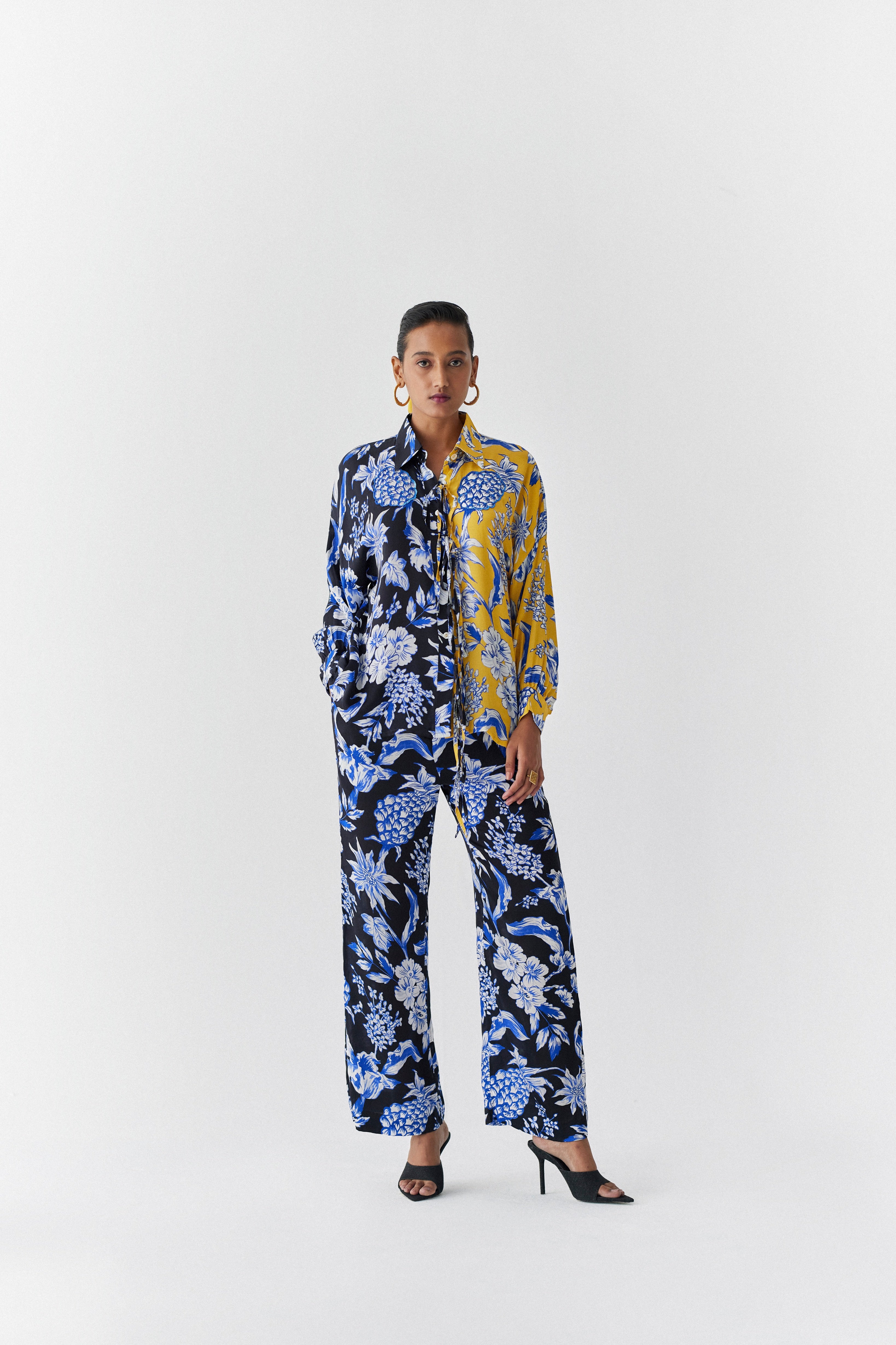 BLACK/YELLOW PINEAPPLE SHIRT & TROUSERS CO-ORD