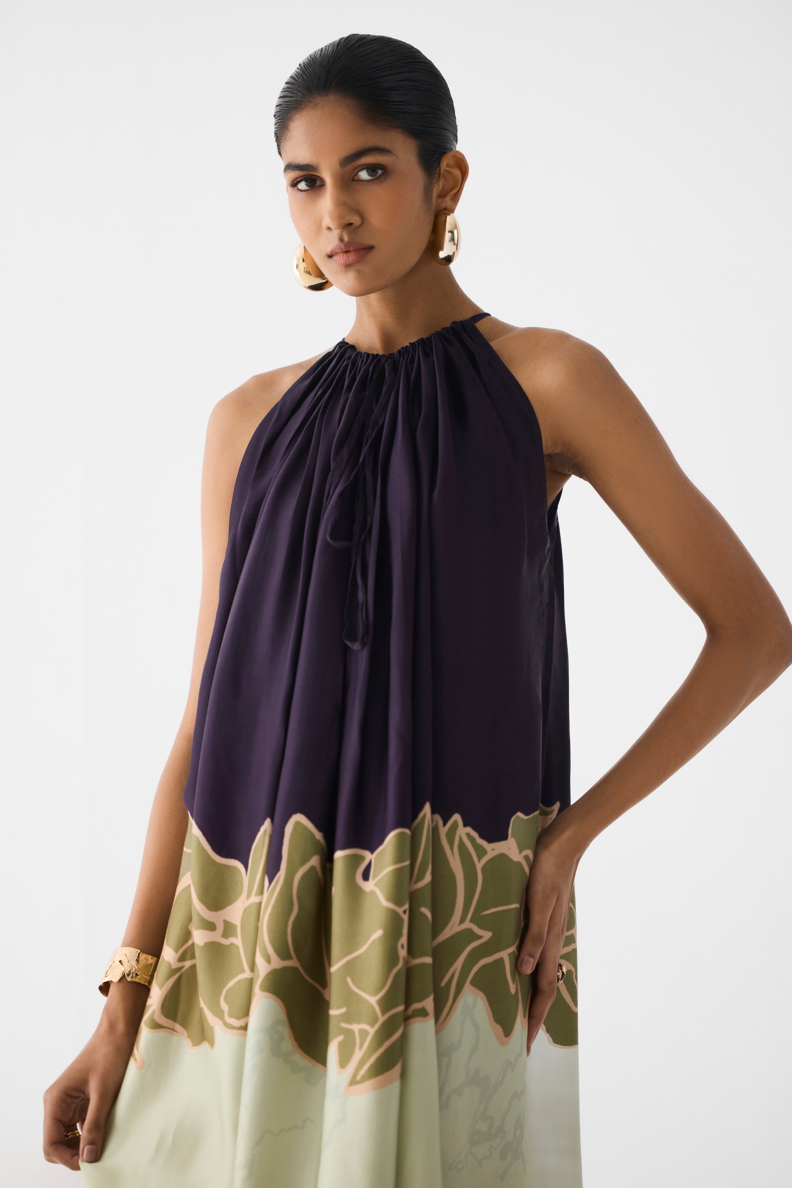 GREEN ALBA HALTER DRESS