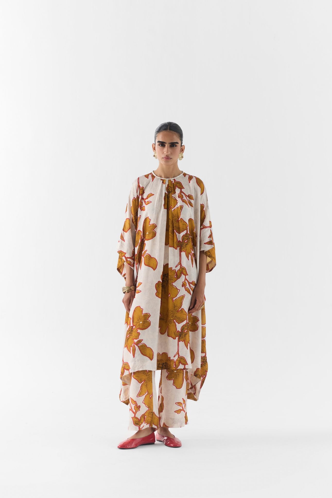 Elara kimono kurta and pants co-ord set, front view on model