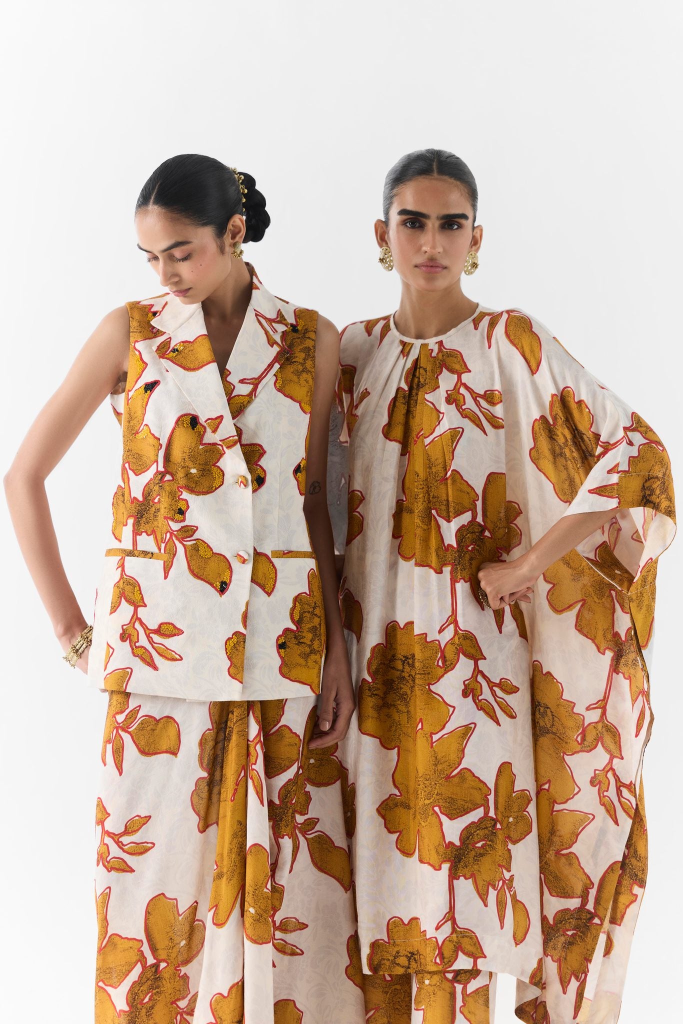 Close-up of Elara kimono kurta fabric texture and print detail