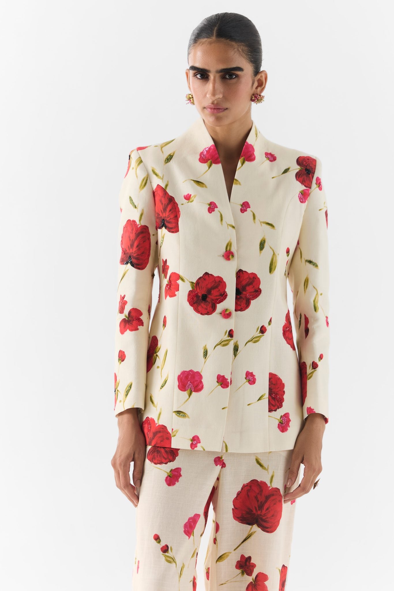 Side view of the Sisley Rose blazer and tailored trousers co-ord